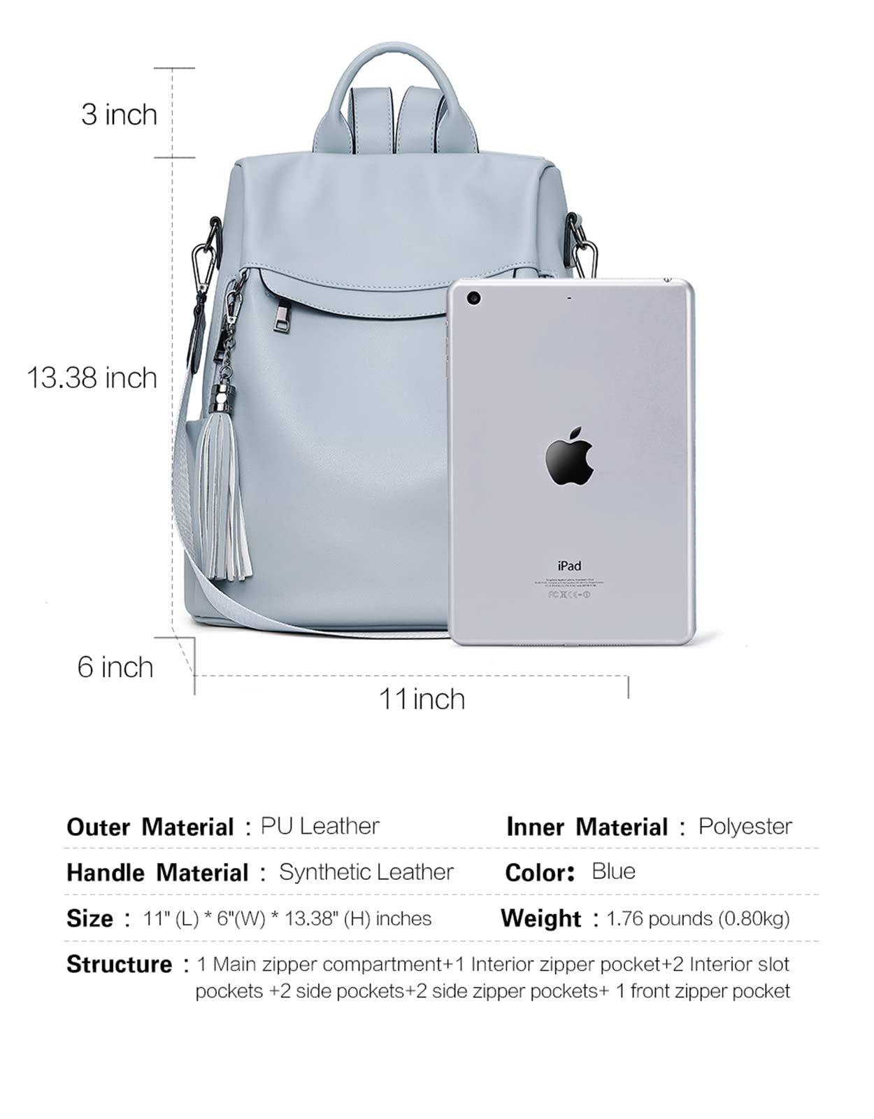Telena Women's PU Leather Anti-Theft Backpack Purse - Stylish Shoulder Bag with Tassel for Travel, Work & Daily Use