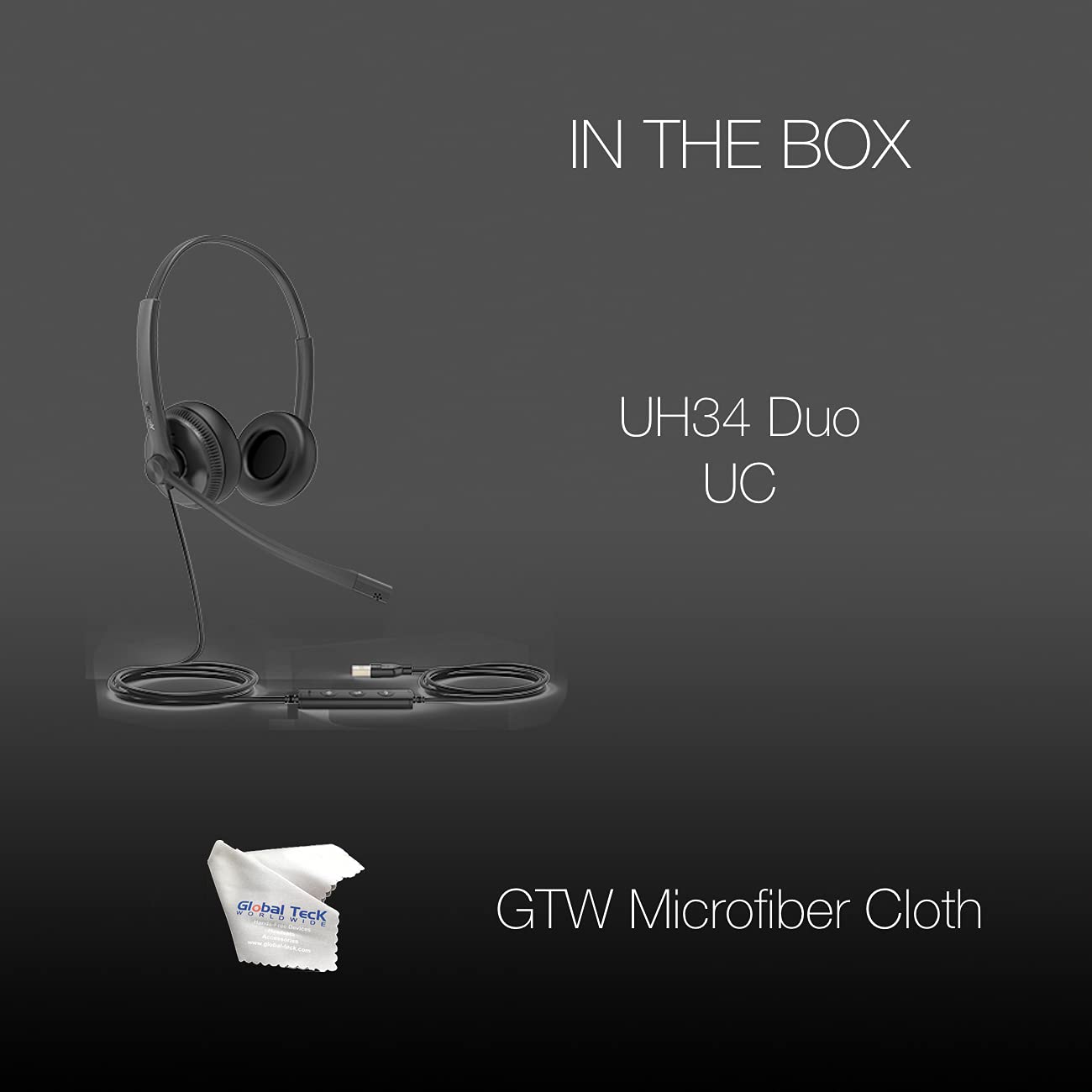 Yealink UH34 Duo UC Wired Headset with USB-C - Noise Cancelling Headphones for Deskphone, PC, Mac | Compatible with Teams, Zoom, RingCentral | Includes Microfiber Cloth - Perfect for Home Office, Call Centers & Remote Work
