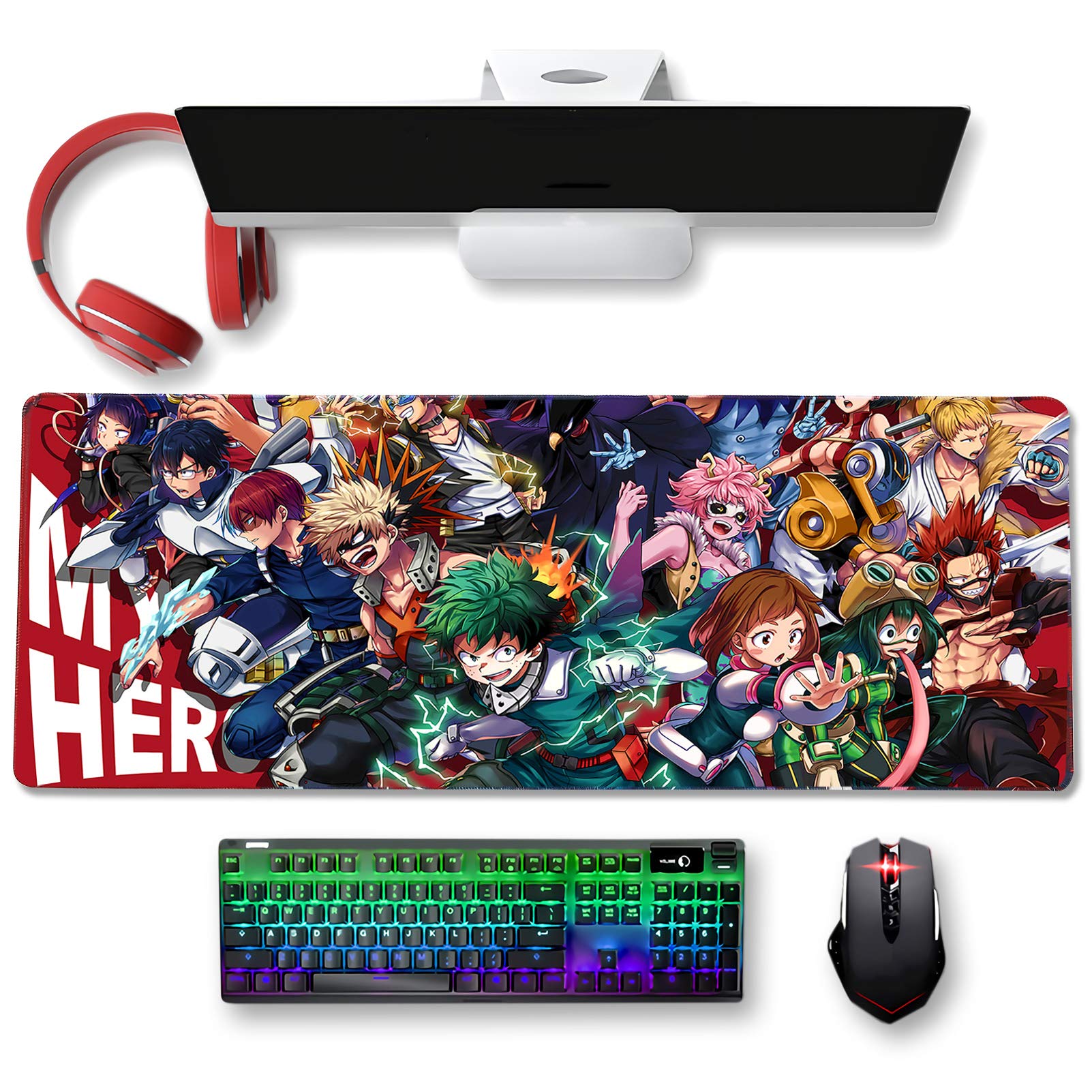 My Hero Academia Anime Gaming Mouse Pad - Extra Large 31.5x11.8in Non-Slip Rubber Base for PC, Laptop & Office Desk - Perfect for Gaming, Work & Anime Fans