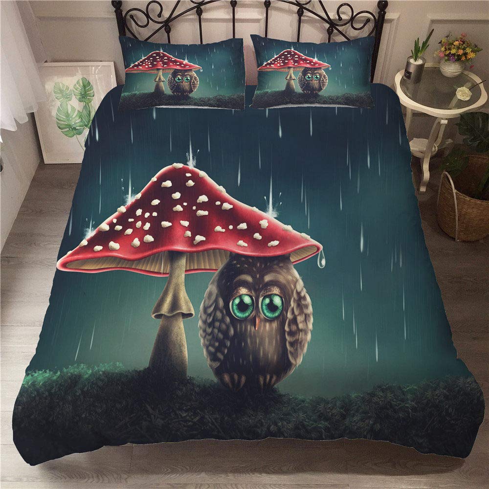 3D Printed Owl Pattern Red Color YZBEDSET Queen Size Bedding Set - Twin Polyester Duvet Cover for Bedroom Decor, 228x228cm - Perfect for Kids' Rooms, Guest Rooms & Cozy Home Styling