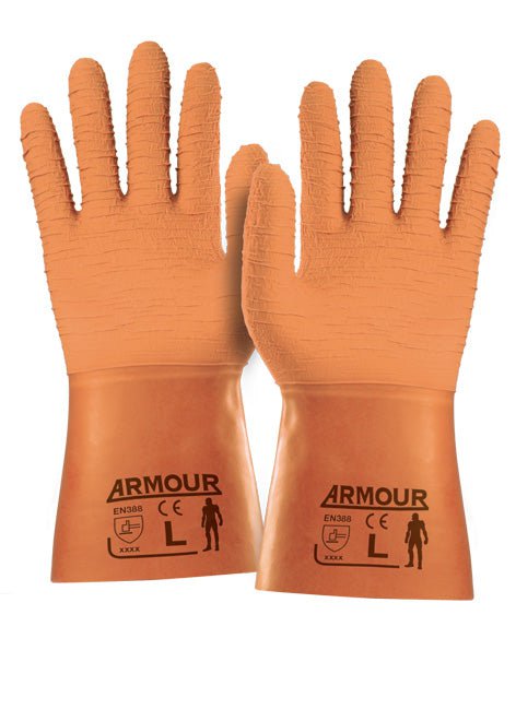Armour Orange Crinkle Latex Gauntlet Gloves - 30cm Long, 2 Pairs - Perfect for Cosplay, Halloween Costumes & Theatrical Performances