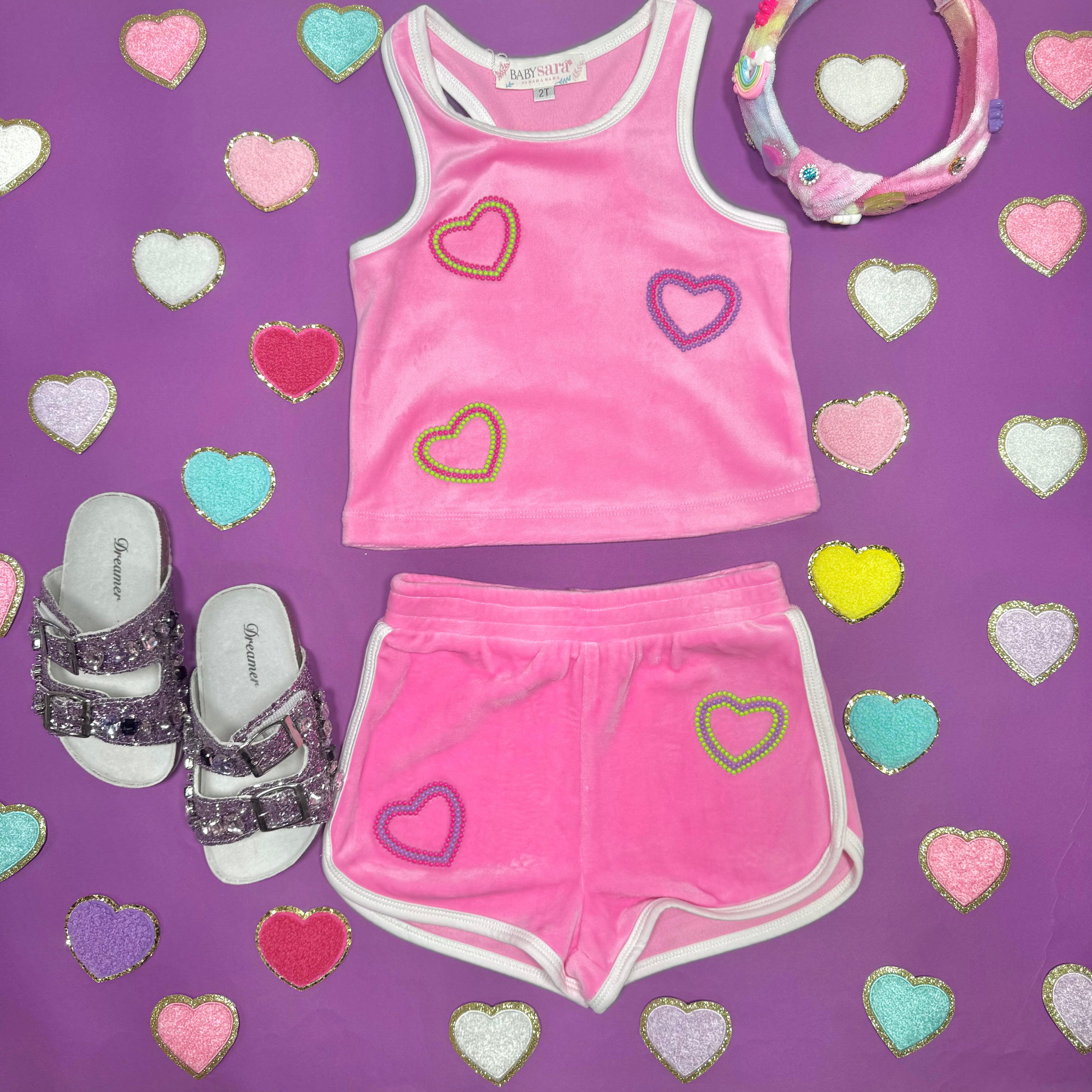 Hearts Velour Tank Top for Women - Soft & Comfortable Sleeveless Shirt - Perfect for Casual Wear, Gym, and Summer Outfits