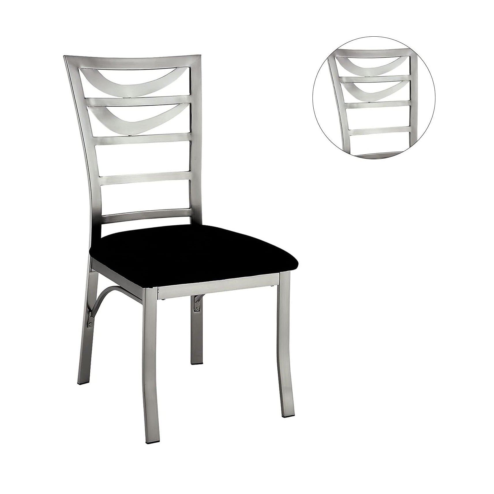 Modern Silver Metal 2-Piece Dining Chair Set with Black Microfiber Seat - Ladder Back Design with Satin Powder Coating - Perfect for Kitchen, Dining Room, and Breakfast Nook