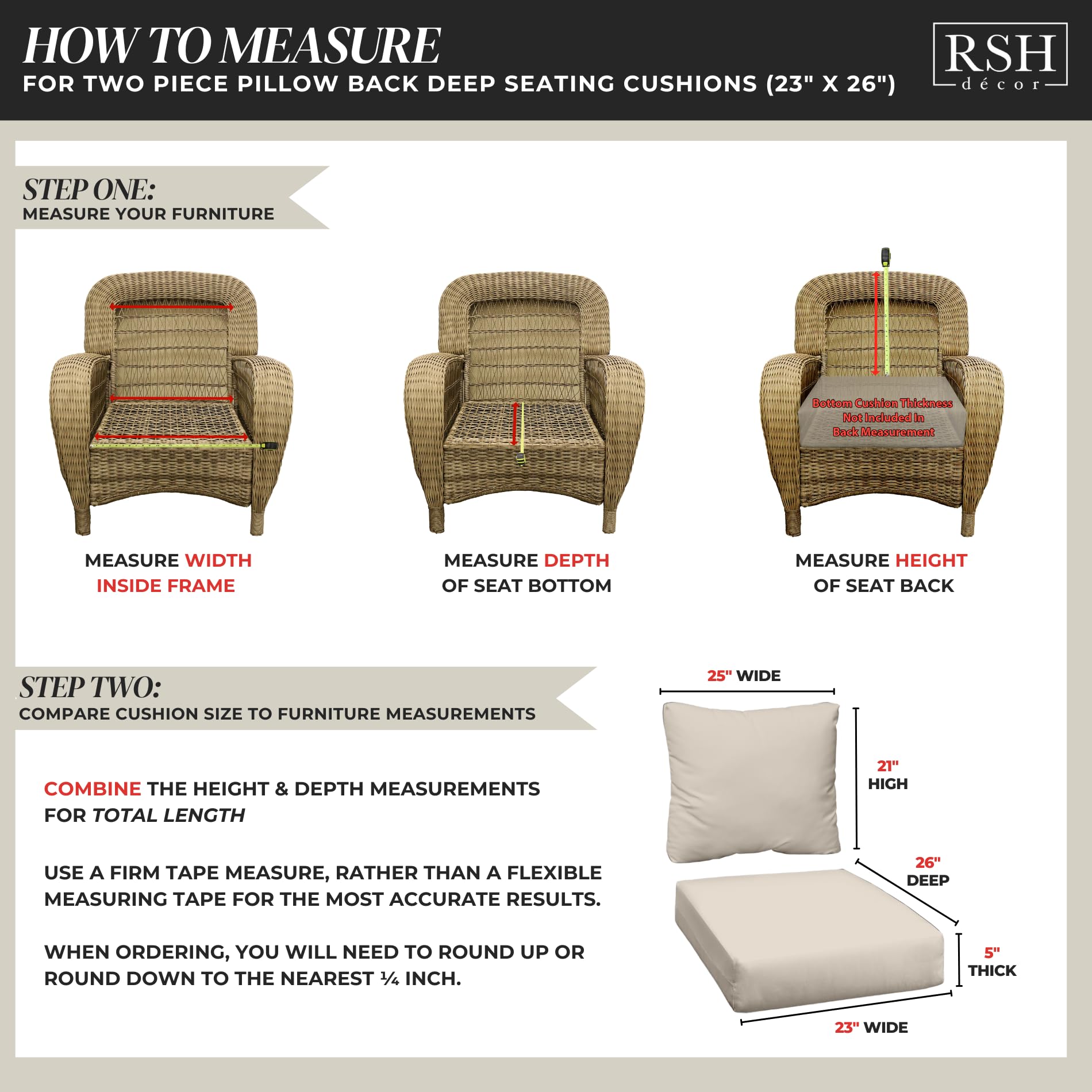 RSH DECOR: Deep Seating Cushion with Pillow Back | 23” x 26” Outdoor Patio Chair Cushion Set | All-Weather Waterproof & Fade-Resistant Spun Fabric | Comfortable Support for Patio Furniture, Deck, Poolside & Garden Relaxation | Oakmont Hightown Festival Collection