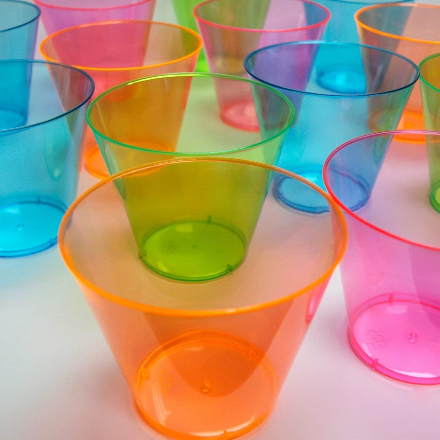 800-Pack Neon Party Cups - 9oz Hard Plastic Tumblers for Cocktails, Beer & Drinks | Durable Disposable Cups for Parties, BBQs, Events & Gatherings