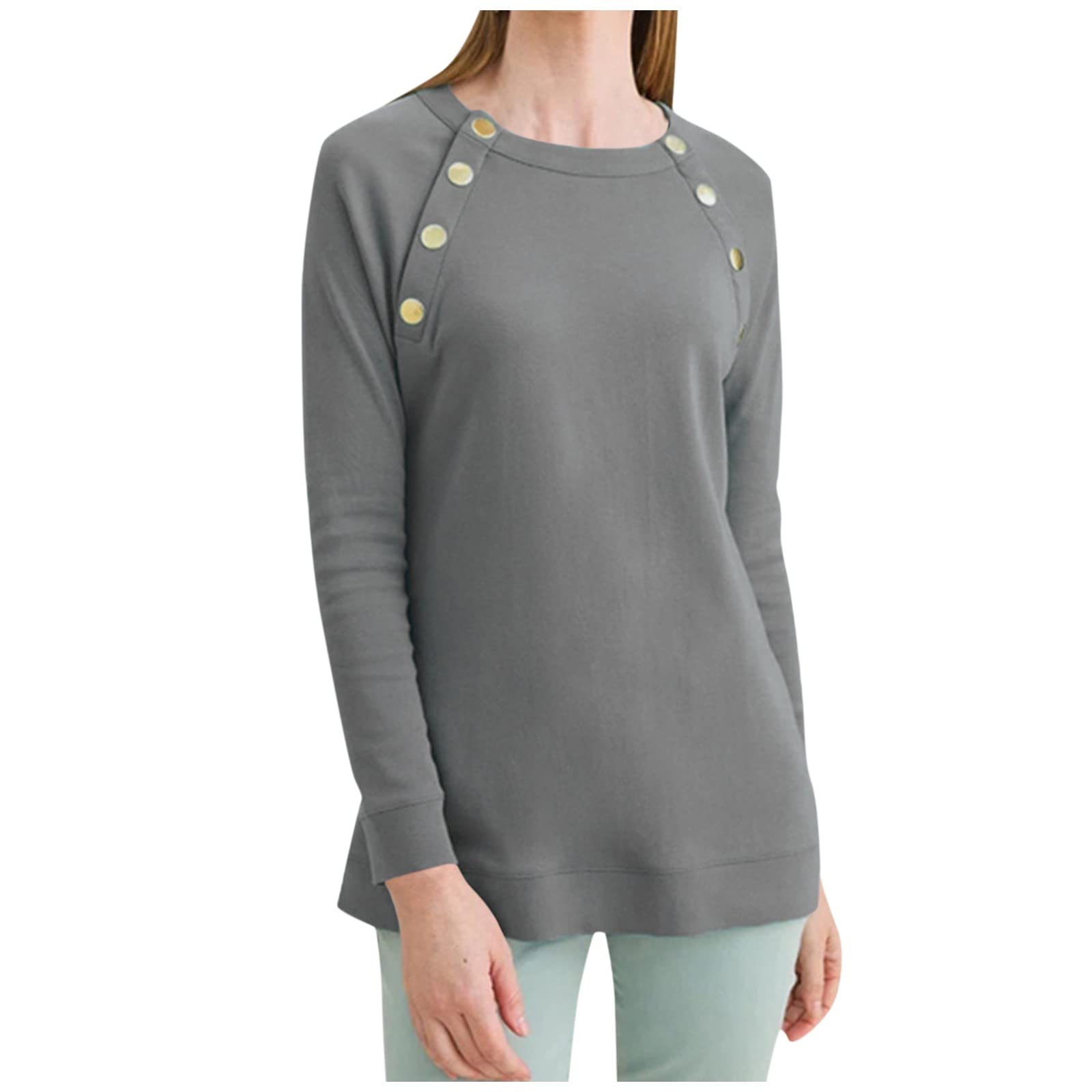 Women's Solid Color Button-Up Sweatshirt - Long Sleeve Casual Winter Pullover Top Blouse | Perfect for Office, Travel & Everyday Wear