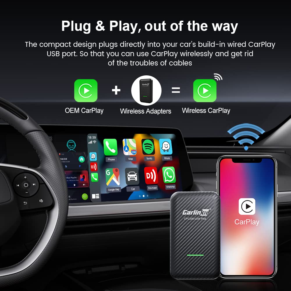 2024 Upgraded CarlinKit 3.0 Wireless CarPlay Adapter - Convert Wired to Wireless CarPlay for iPhone | Plug & Play | Compatible with 2016+ Cars & iOS 10+ | Perfect for Commuting, Road Trips & Hands-Free Driving