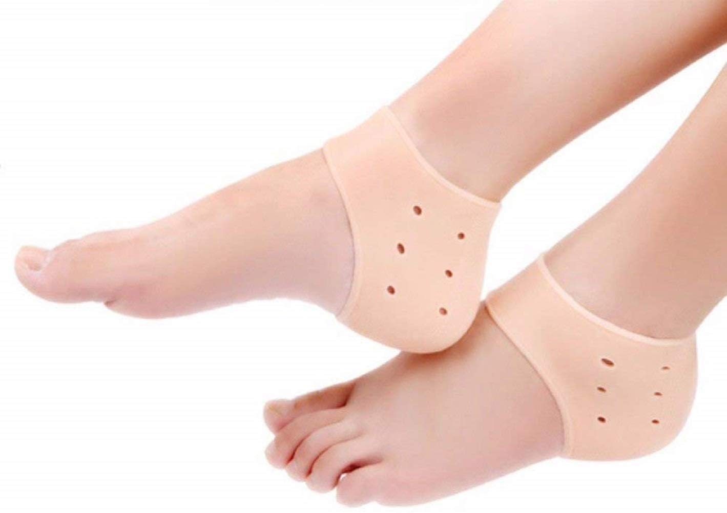 Moisturizing Silicone Gel Heel Protector Pads - Anti Crack Foot Care Socks for Dry, Hard & Cracked Feet - Pain Relief Covers for Men & Women (Beige, Free Size, 1 Pair) - Ideal for Daily Wear, Nighttime Foot Repair & Comfortable Healing