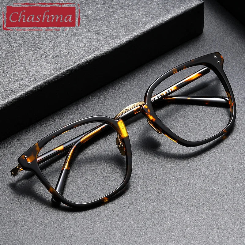 Unisex Square Acetate Titanium Frame Eyeglasses 82044 - Lightweight & Durable for Men & Women - Perfect for Reading, Work & Fashion Accessory