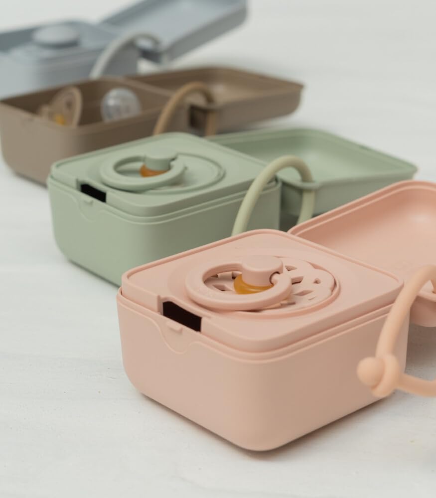 BIBS Pacifier Box with Loop - 100% BPA Free Baby Soother Storage Case | Made in Denmark | Perfect for Travel, Daycare & On-the-Go Parents | Blossom Design