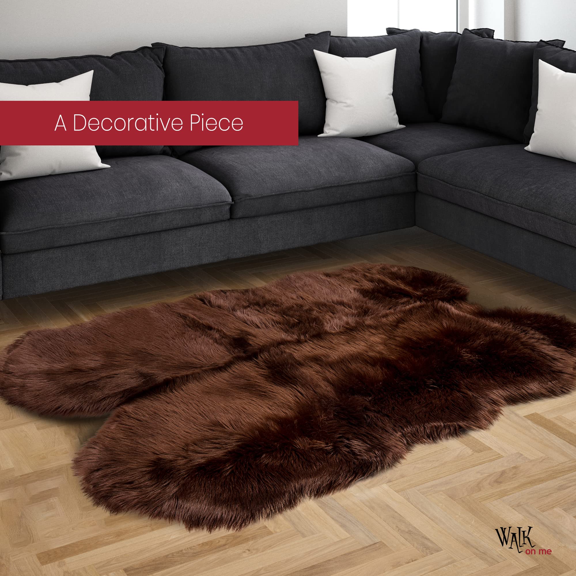 Premium 3x5 ft Soft Faux Fur Area Rug - Brown Fluffy Shaggy Sheepskin Rug for Living Room, Bedroom, Nursery | Non-Slip Backing & Machine Washable | Cozy Home Decor for Winter, Family Rooms & Pet-Friendly Spaces