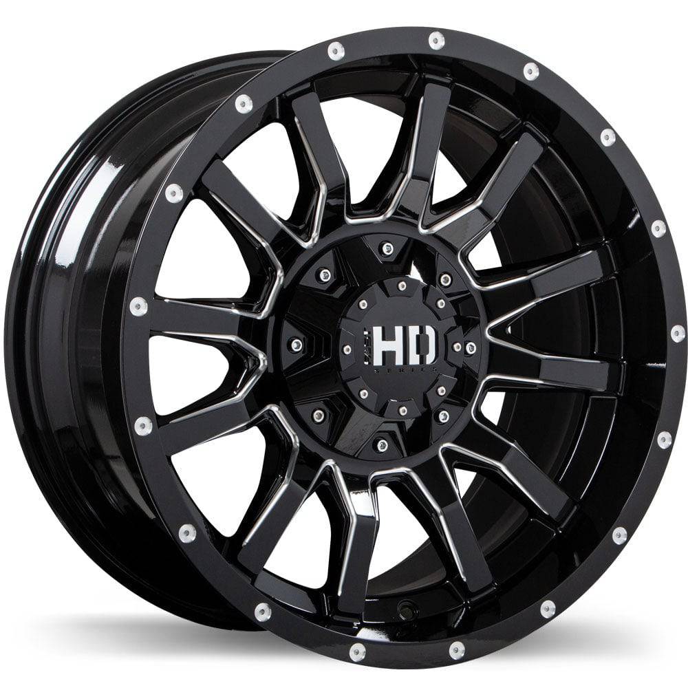 20x10 HD Alloy Wheel TRAXX - 20 Inch Gloss Black with Milled Trim - 5x127mm & 5x139.7mm Bolt Pattern - 15mm Offset - Perfect for Off-Road Trucks & SUVs