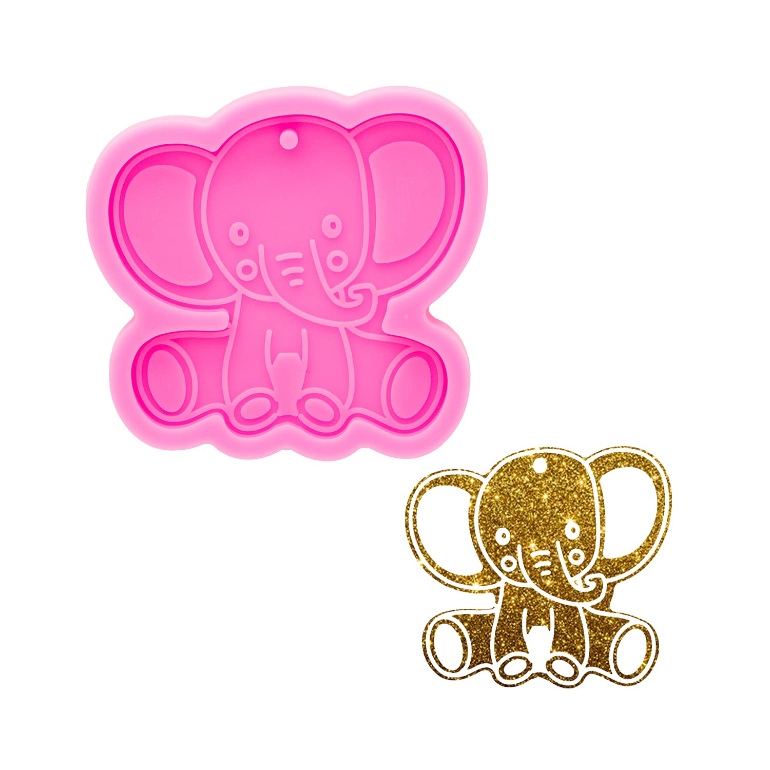 Shiny Glossy Cute Cartoon Elephant Keychain Mold - DIY Silicone Molds for Epoxy Resin Jewelry Making, Polymer Clay Keychains & Pendant Crafts - Perfect for Custom Keychains, DIY Gifts & Handmade Jewelry Accessories
