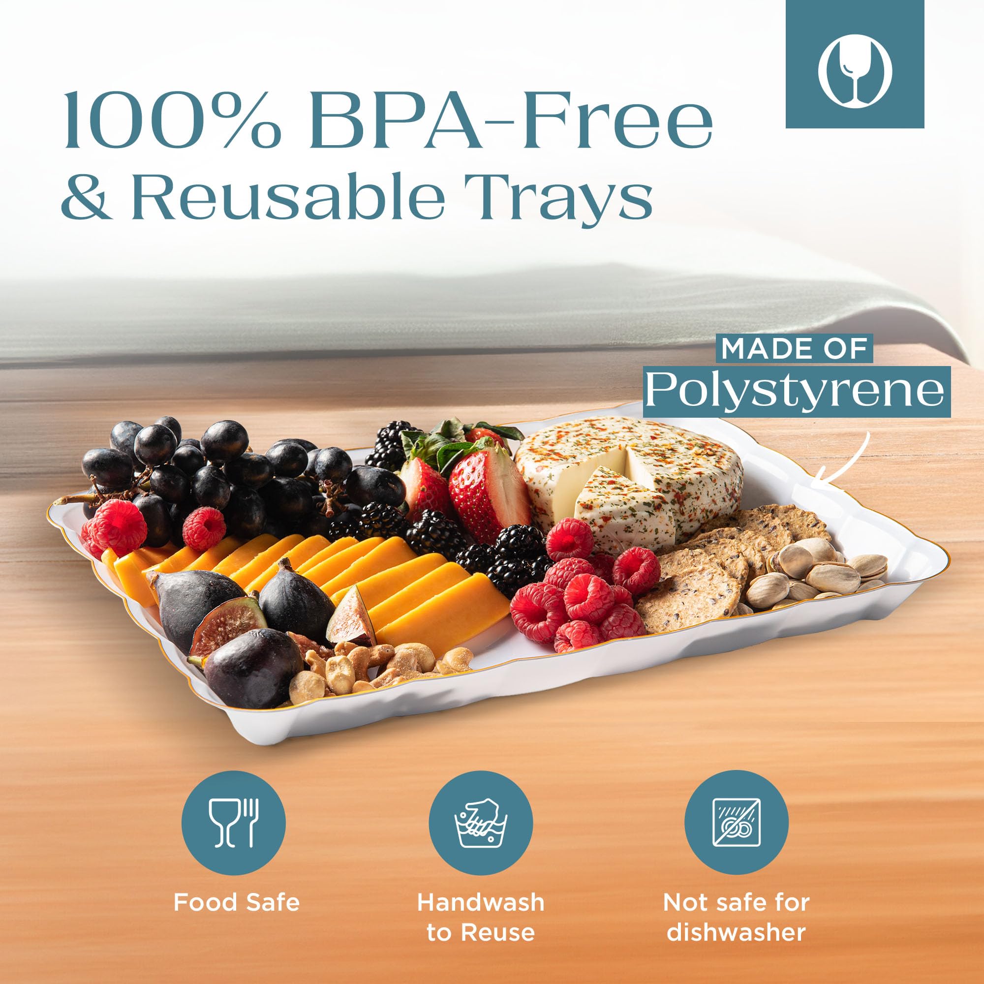 Elegant White Disposable Serving Trays 4-Pack - Perfect for Parties & Events