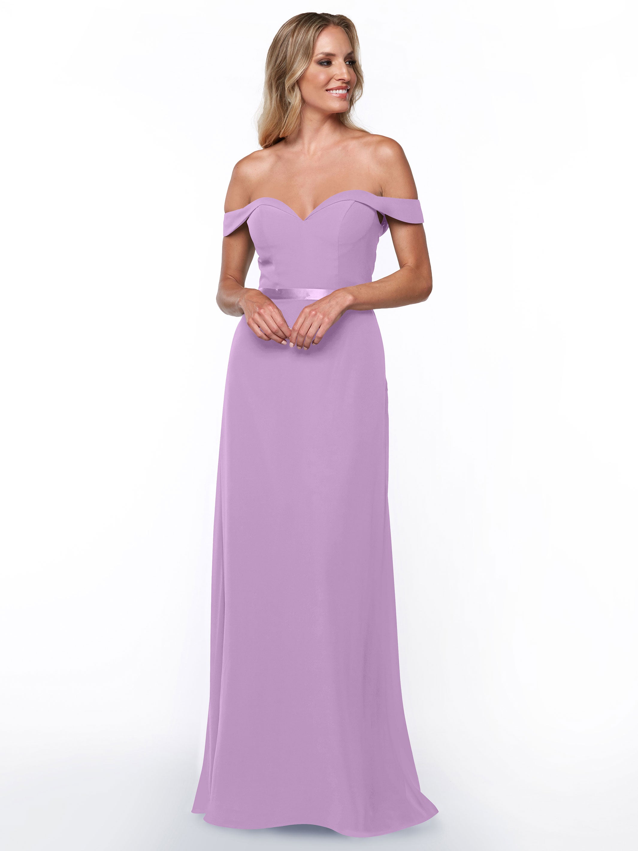 Elegant Off-the-Shoulder Chiffon A-Line Bridesmaid Dress with Sash - Perfect for Weddings, Formal Events & Special Occasions