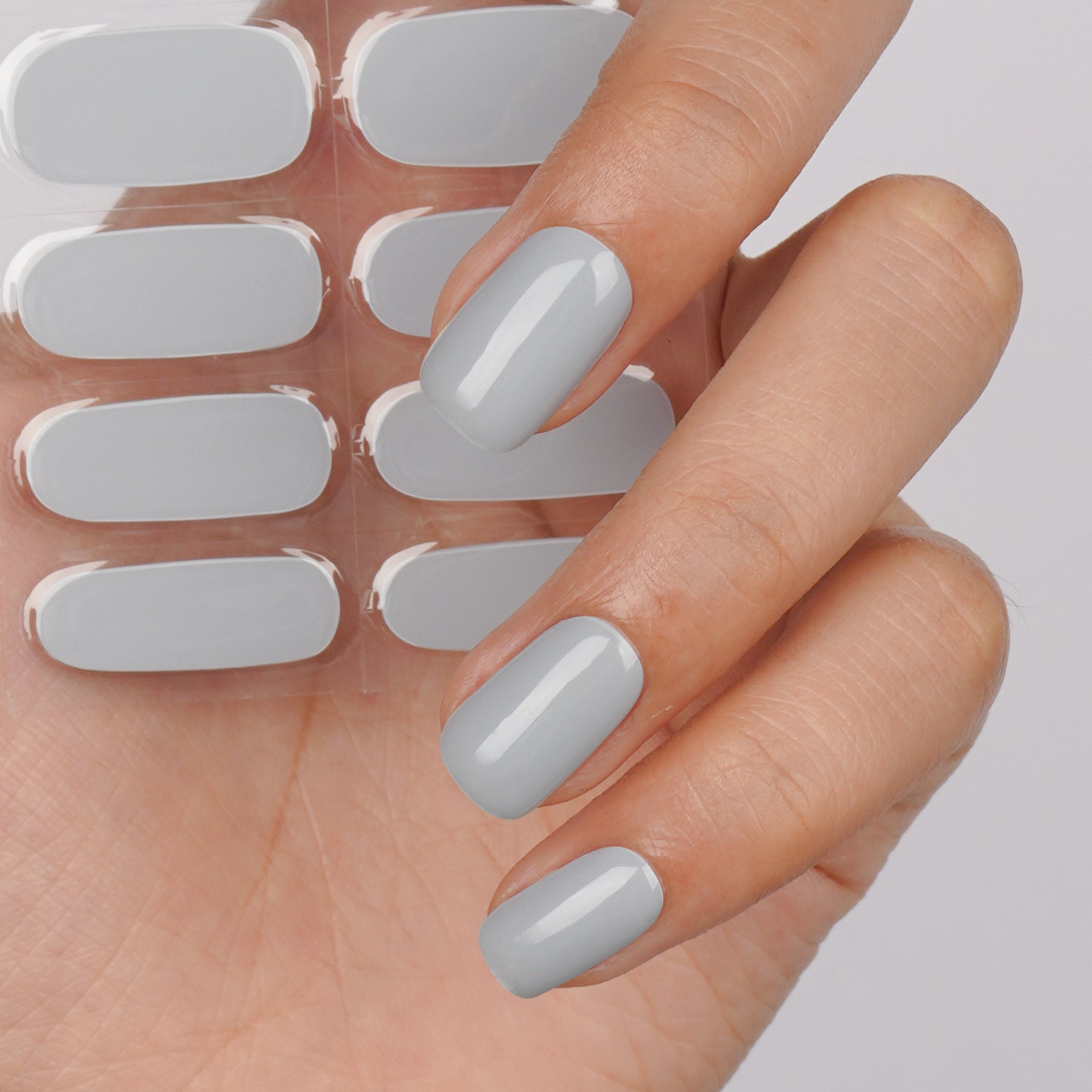 Premium Semi Cured Gel Nail Strips - Sleek Silver Mist & Slate Design | Long-Lasting DIY Manicure Kit for Home, Salon & Special Occasions