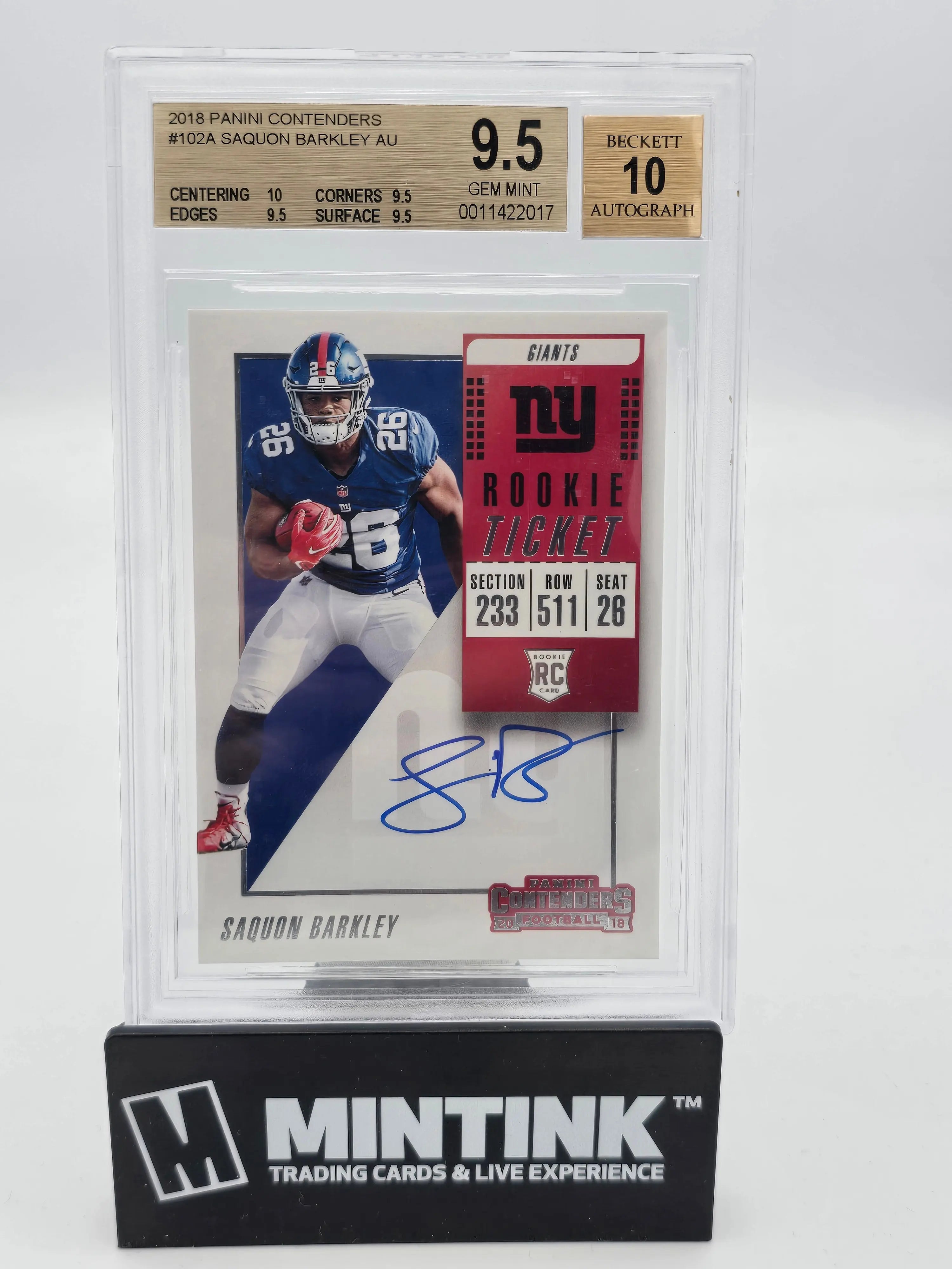2018 Panini Contenders Saquon Barkley Rookie Ticket Autograph BGS 9.5 Gem Mint - NFL Football Trading Card for Collectors & Sports Memorabilia Fans