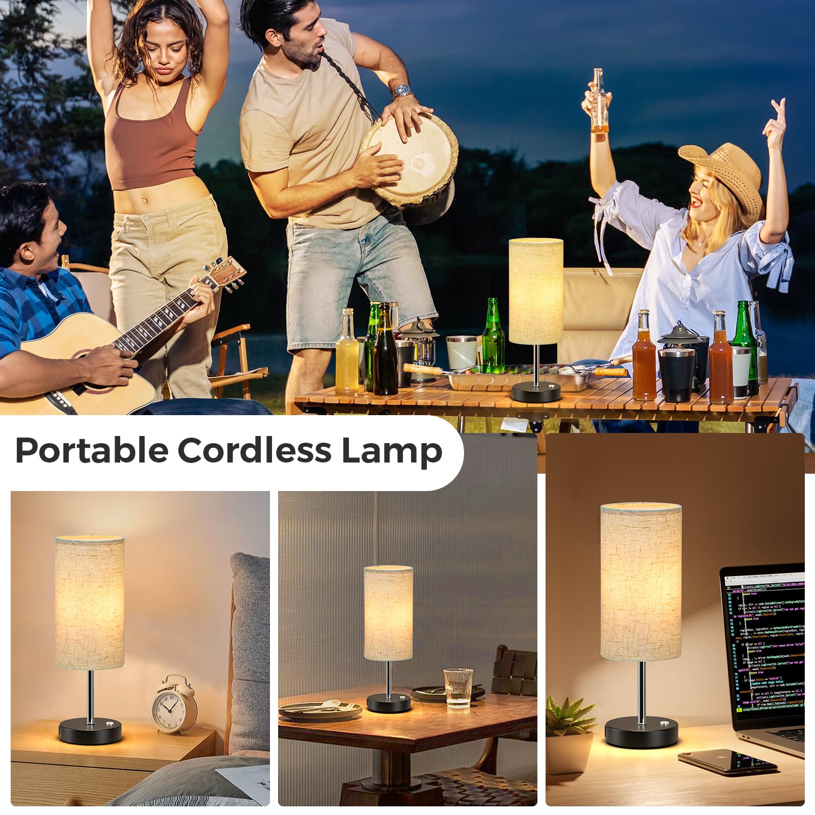 Rechargeable Cordless Table Lamp - 14.3 Inch Wireless Touch Control Dimmable LED Lamp for Living Room, Bedroom, Restaurant & Outdoor Use - Perfect for Nightstand, Buffet, Patio & Emergency Lighting (1 Pack)