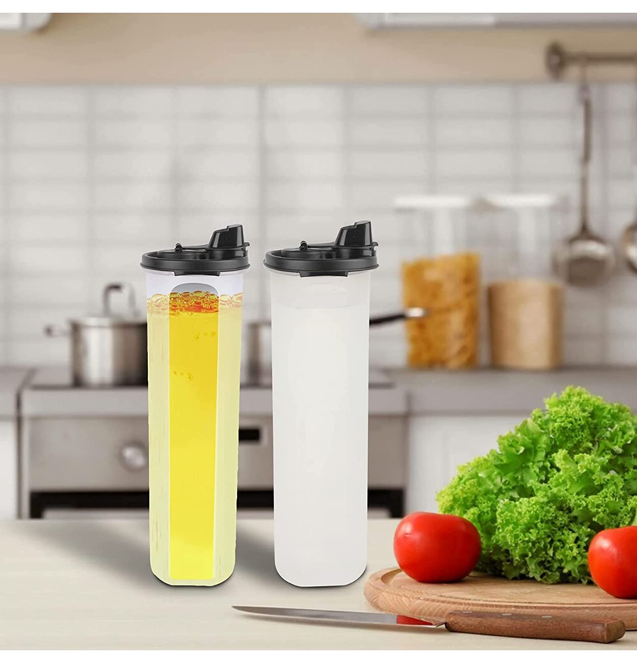 SIMPARTE 1100ML Air-Tight Leak-Proof Plastic Oil Dispenser - BPA Free Anti-Microbial Kitchen Pourer for Olive, Vinegar & Cooking Oils - Perfect for Salad Dressing, Baking & Meal Prep (2-Pack, Black)