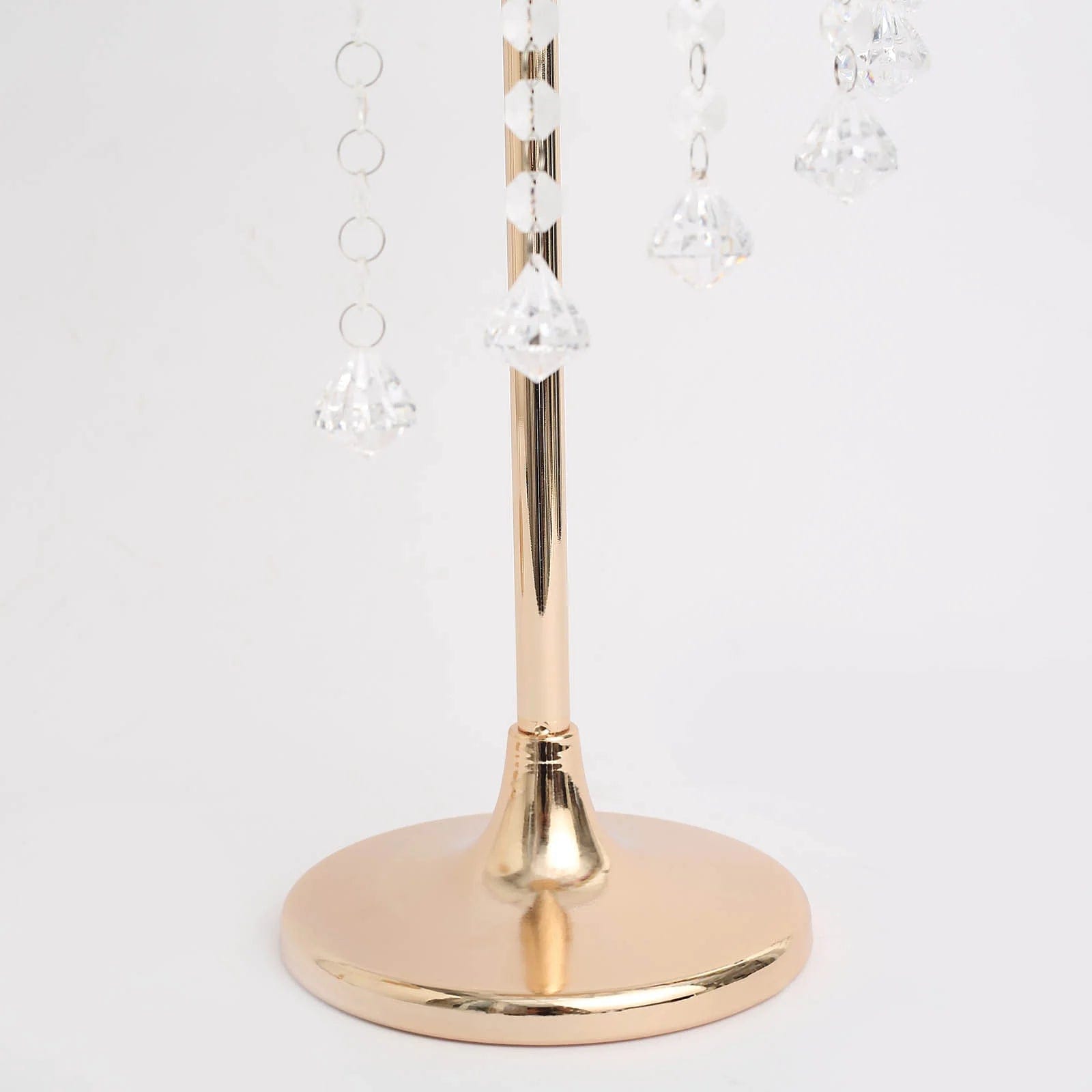 2 Pack Metal Flower Display Stands with Spiral Hanging Crystal Beads - Gold & Clear Wedding Centerpiece Decor for Table, Party, Home Decor