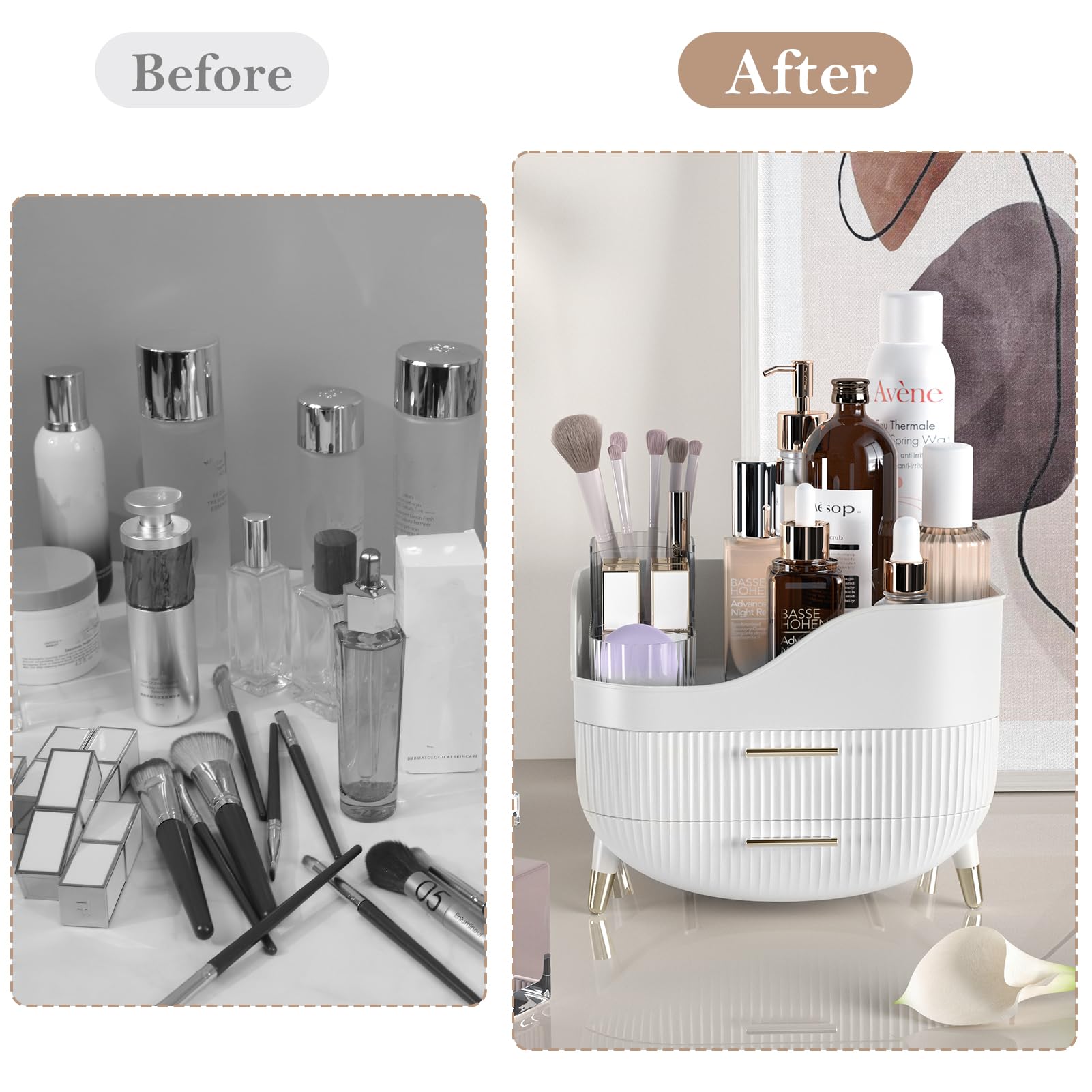 Large Capacity Makeup Organizer with 2 Drawers - Cosmetic Storage Box for Vanity, Bedroom & Bathroom | Skincare & Beauty Product Display Case | Perfect Gift for Women (White) - Ideal for Daily Beauty Routine and Travel Organization