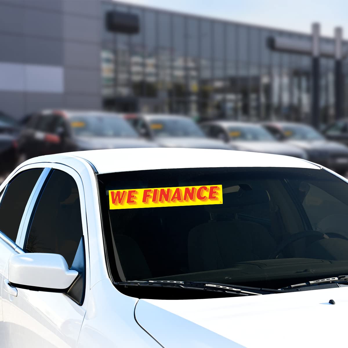 12 Pack We Finance Car Dealership Stickers - Windshield Decals for Auto Dealers, RV & Truck Lots (Red on Yellow) - Perfect for Promotions & Customer Attraction