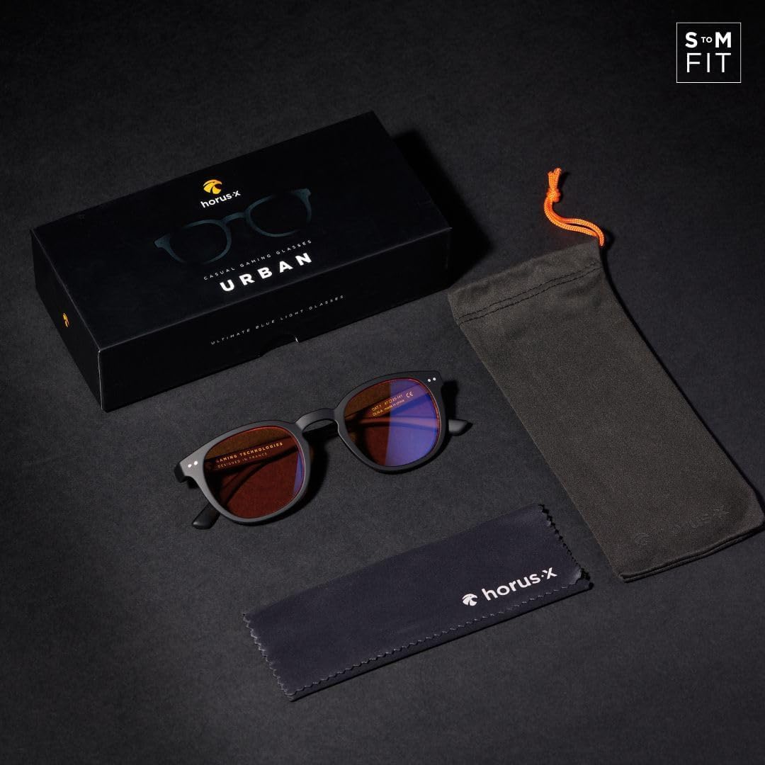 Horus X Round Blue Light Blocking Computer Glasses - Anti-Fatigue Screen Glasses for Small Faces with Urban Amber Lenses | Reduce Eye Strain for Office Work, Gaming & Digital Screen Use