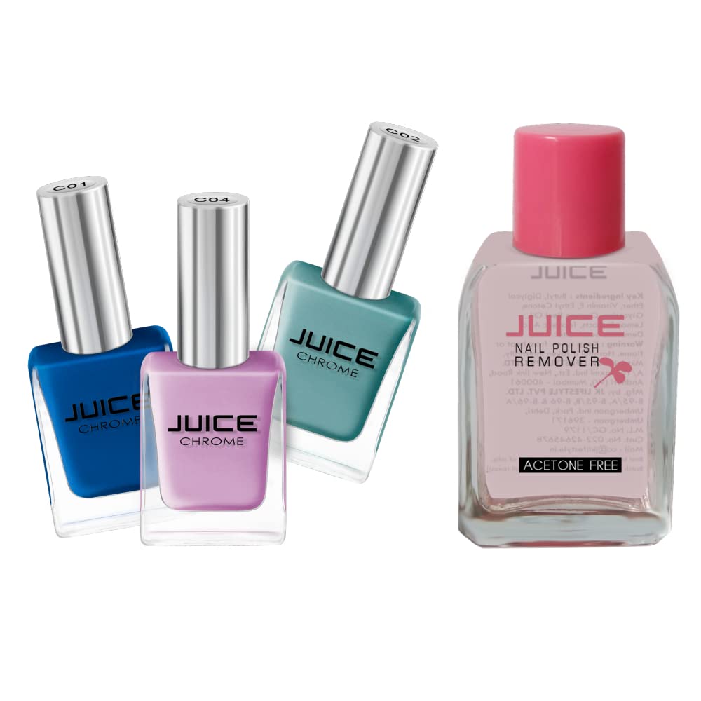 JUICE Quick-Dry Long-Lasting Nail Polish Set - Chip Resistant, High Gloss Gel Finish (3-in-1 Combo #08 + Remover) | F&D Approved Colors & Pigments | Perfect for Salon, Home Manicures & Special Occasions
