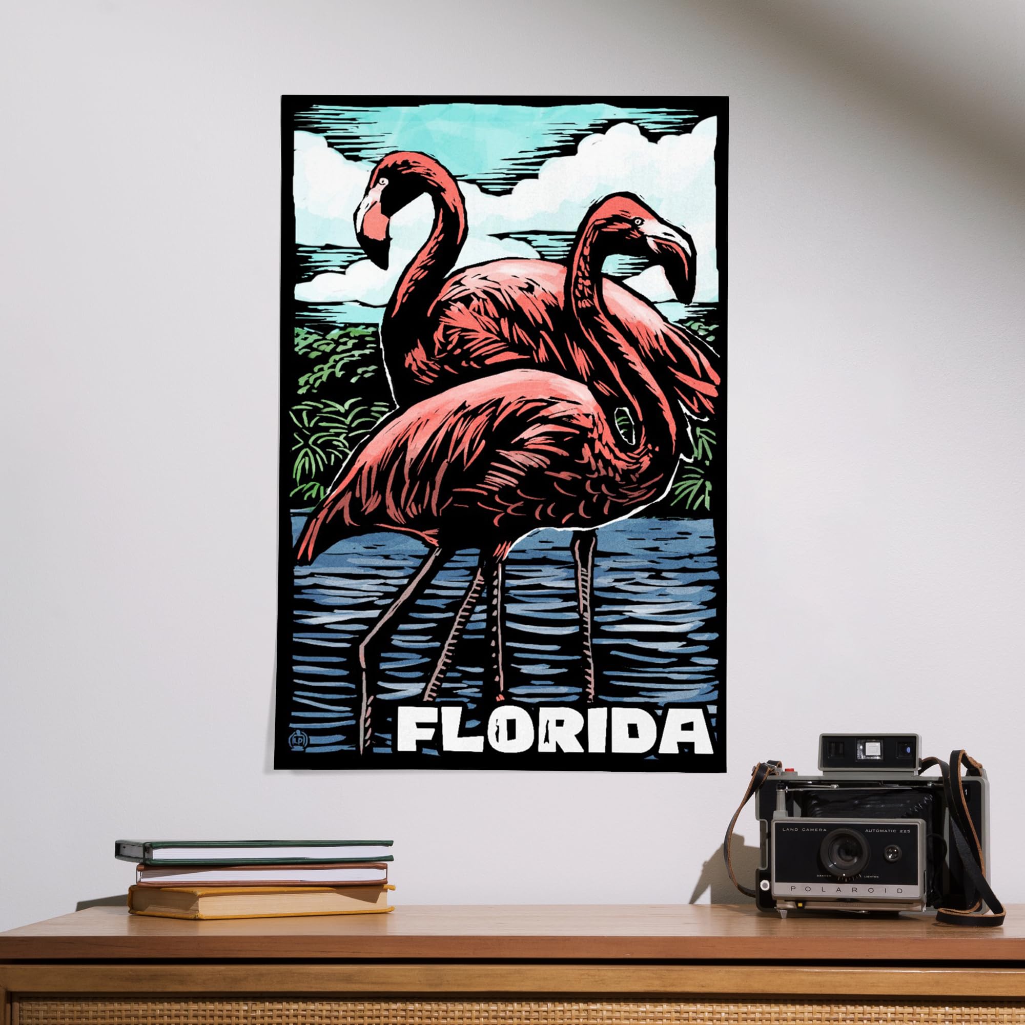 Lantern Press 16x24 Inch Giclee Art Print - Florida Flamingo Scratchboard Artwork | Tropical Home Decor & Beach House Wall Art