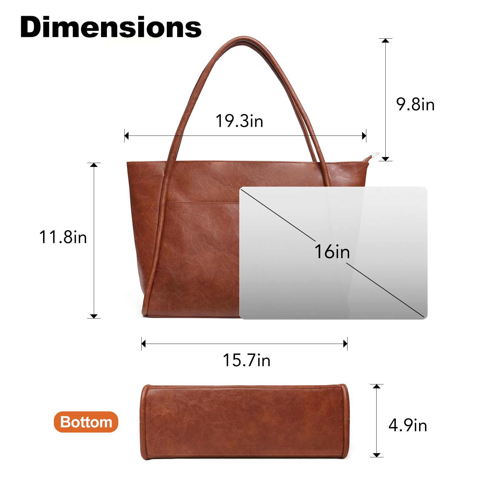 Large Tote Bag for Women with Zipper - 16L Vegan Leather Work Bag, Travel Purse & Handbag - Perfect for Office, Commute & Weekend Getaways