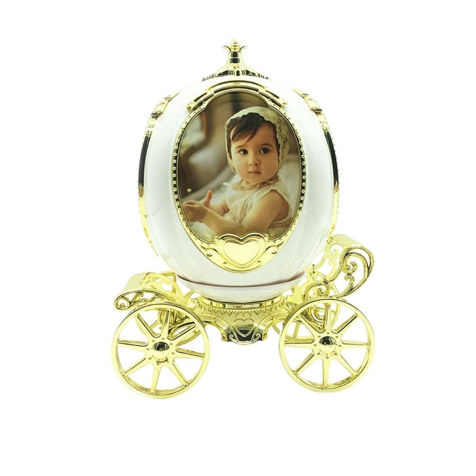 Personalized Pumpkin Car Photo Frame with Music Box - Rotating Desktop Picture Frame for Party, Wedding, Home Decor (Gold) - Perfect for Gifts, Anniversary, Christmas & Baby Showers