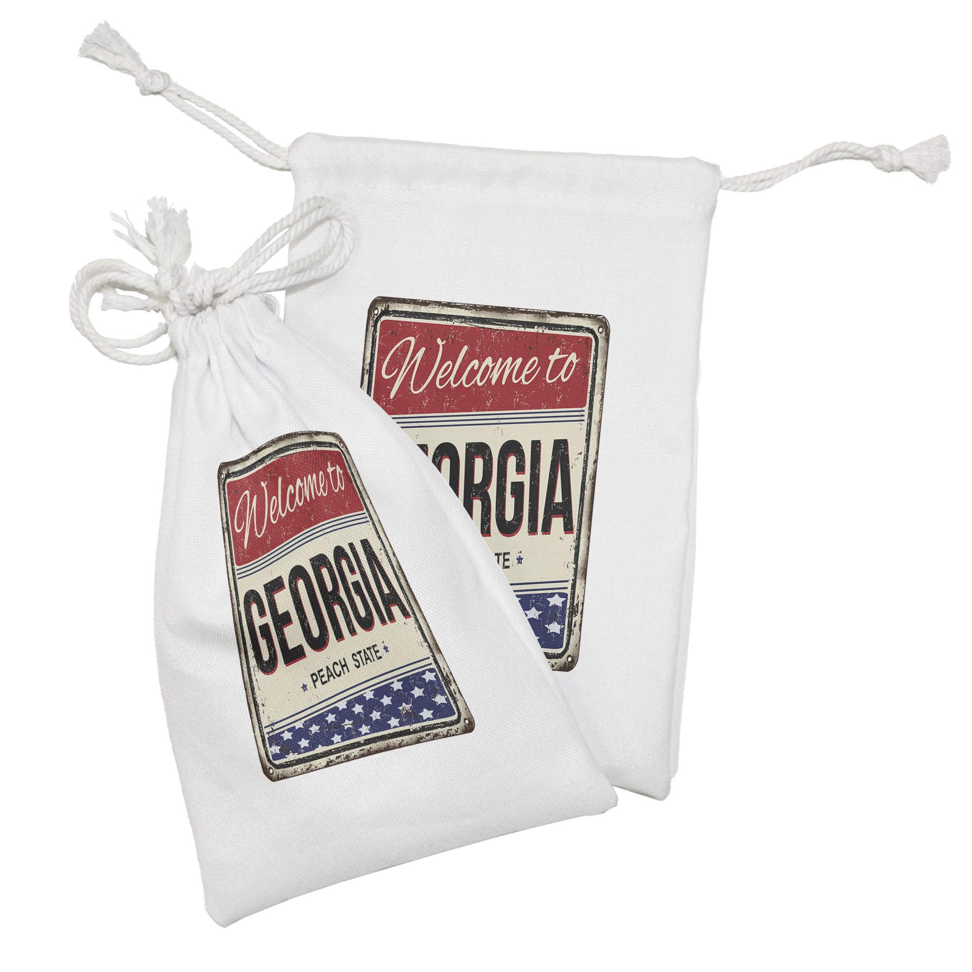 Ambesonne Georgia Fabric Pouch Set of 2 - Grunge Style Welcome Sign Drawstring Bags (9