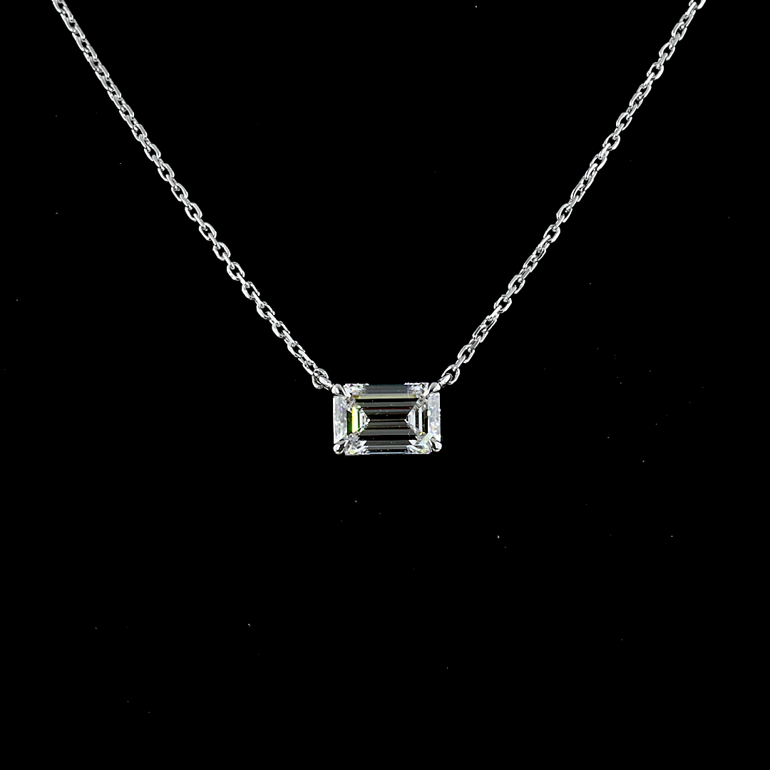1.05 Carat Lab Grown Emerald Cut Diamond Pendant - D Color VVS2 Clarity in 14K White Gold Solitaire Setting | Perfect for Anniversary Gifts, Valentine's Day & Special Occasions