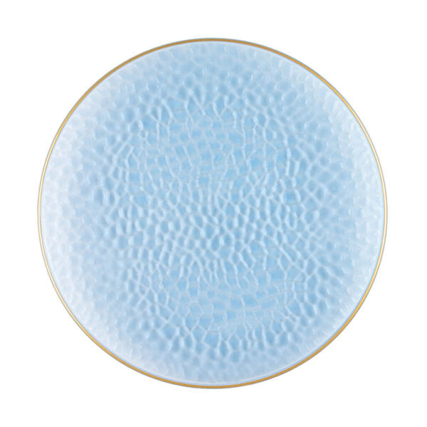 Blue and Gold Round Hammered Plastic Plates - Organic & Eco-Friendly Dinnerware Set for Parties, Weddings, and Home Decor