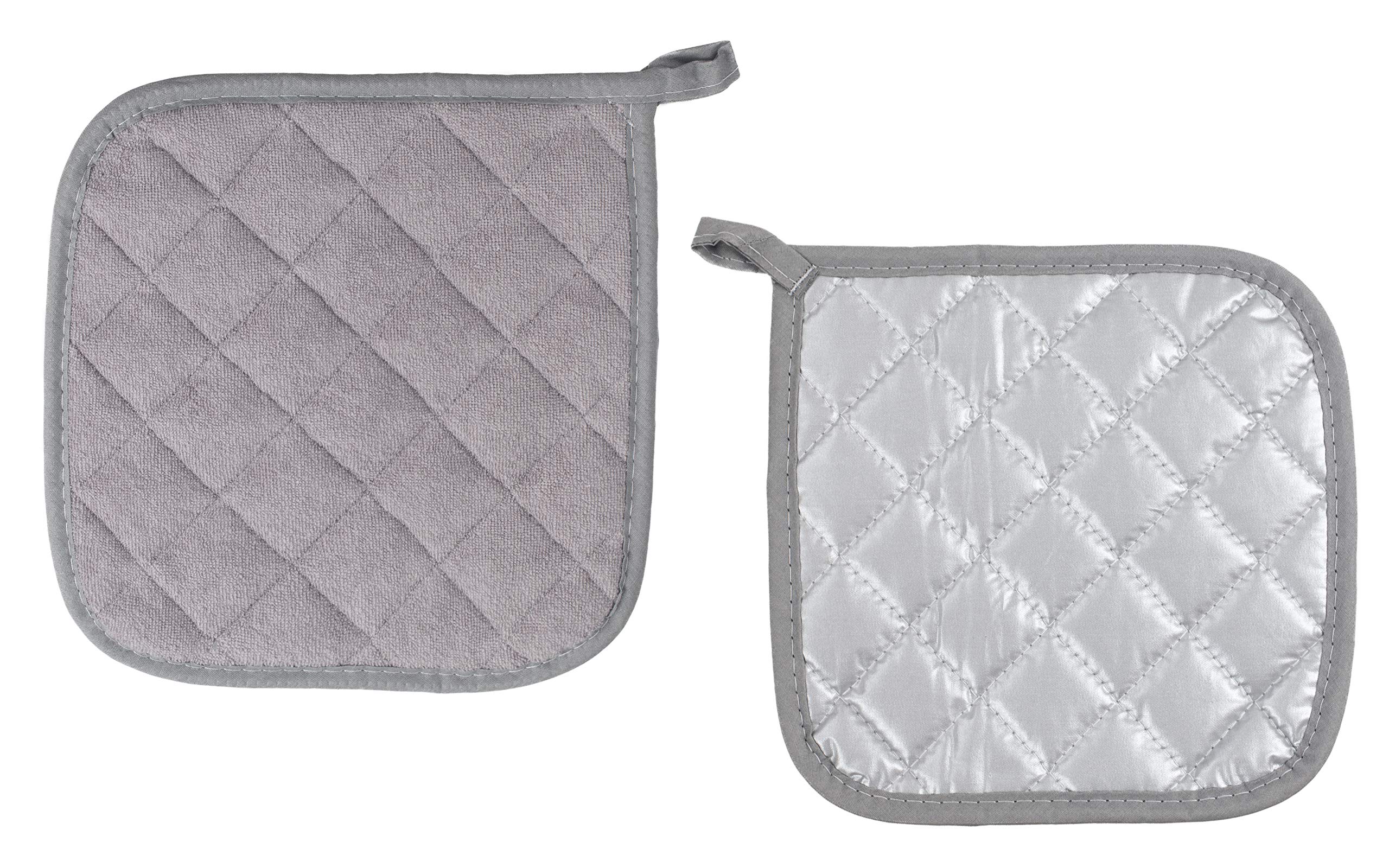 Heat Resistant Cotton Pot Holders Set of 5 - Machine Washable Kitchen Potholders for Cooking, Baking & Serving - Grey Hot Pads & Trivets for Stove, Oven & Countertop Protection