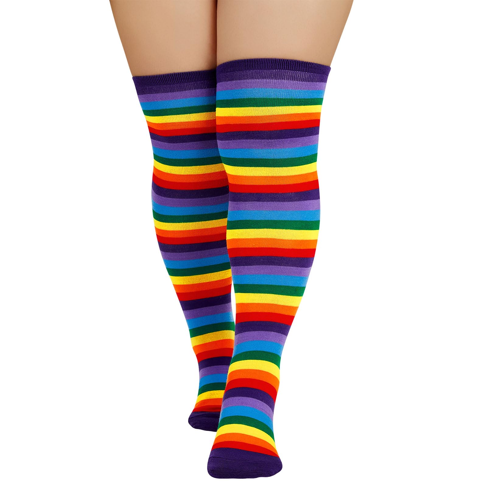 Colorful Women's Rainbow Striped Knee High Socks - Thigh High Stockings & Leg Warmers for Cosplay, Costume Parties & Casual Outfits | Soft & Comfortable Tube Socks for Everyday Wear