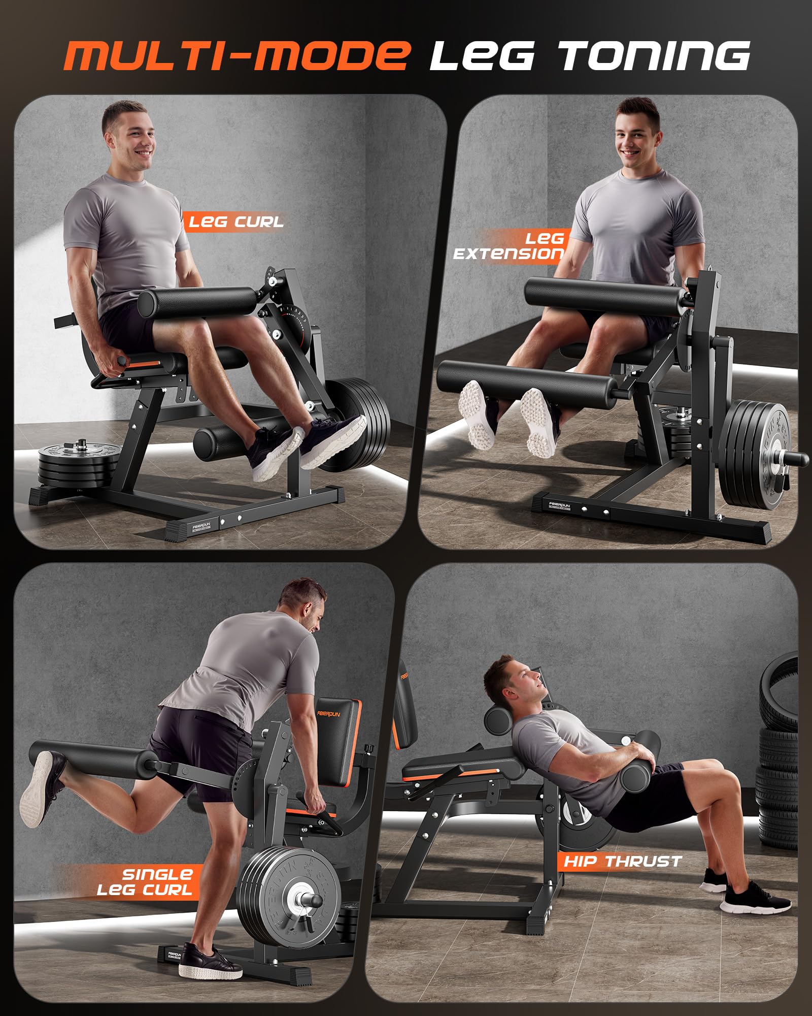 FEIERDUN 4-in-1 Adjustable Leg Extension & Curl Machine - 700lbs Capacity Home Gym Equipment for Thighs, Hamstrings & Glutes - Strength Training Machine for Leg Workouts - Perfect for Home Gym, Personal Training & Fitness Studios