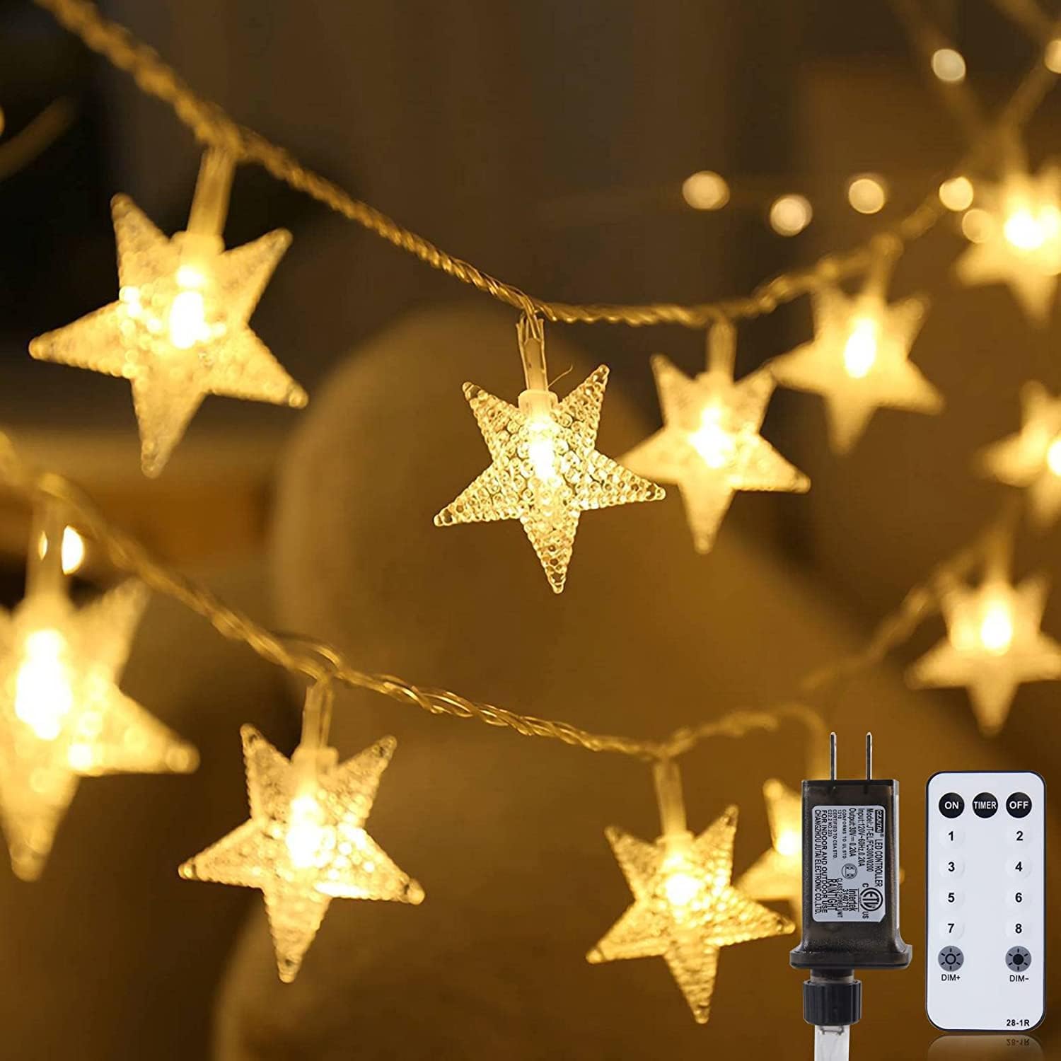 Brightown 33 ft 100 LED Star String Lights with Remote & Timer - Warm White Fairy Lights for Bedroom, Wedding, Party, Garden & Outdoor Decor | Perfect for Porch, Patio, Tent & Indoor Holiday Lighting