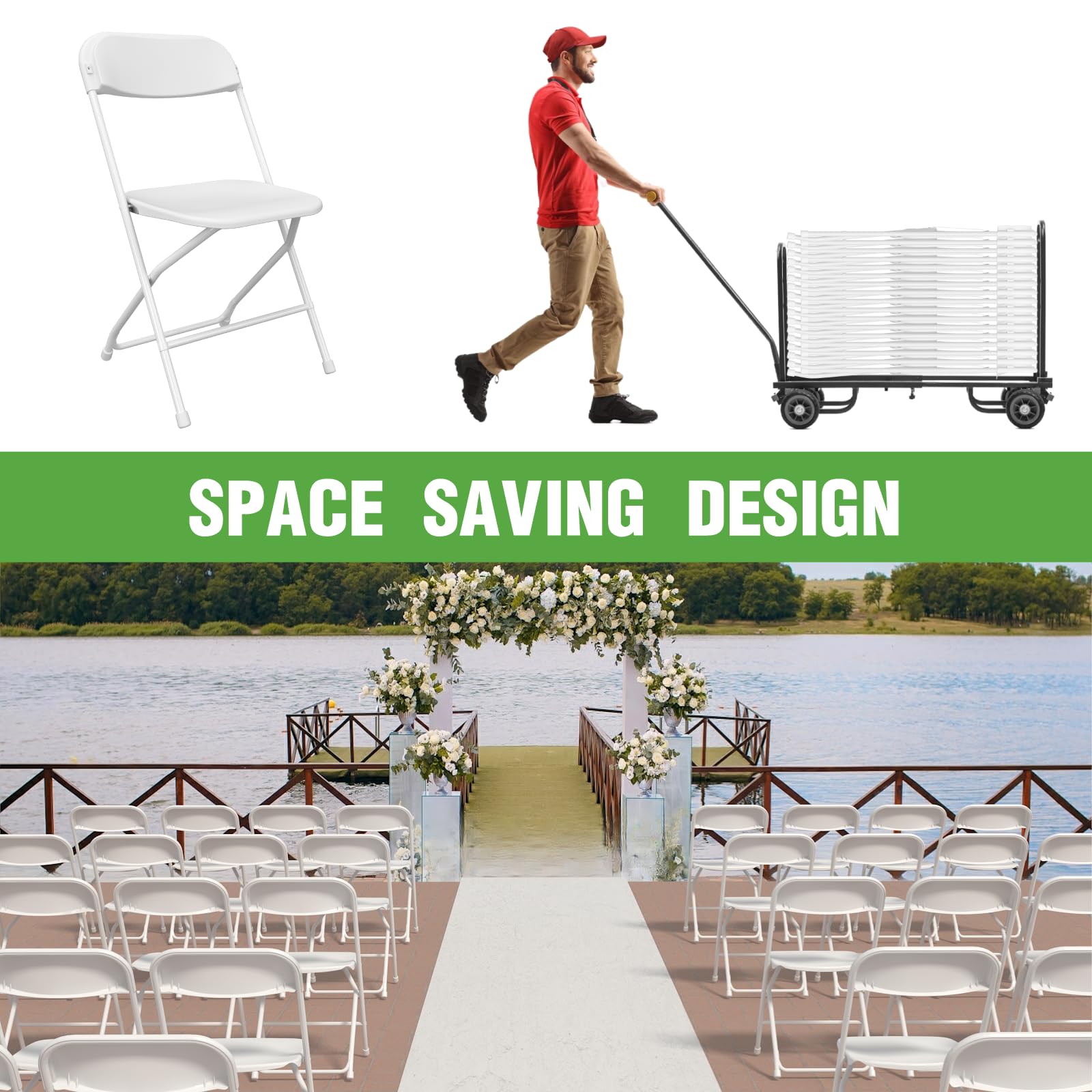 10 Pack White Plastic Folding Chairs - Heavy Duty 350lb Capacity Stackable Chairs with Steel Frame for Indoor/Outdoor Use - Perfect for Weddings, Parties, Dining, School Events & Commercial Spaces