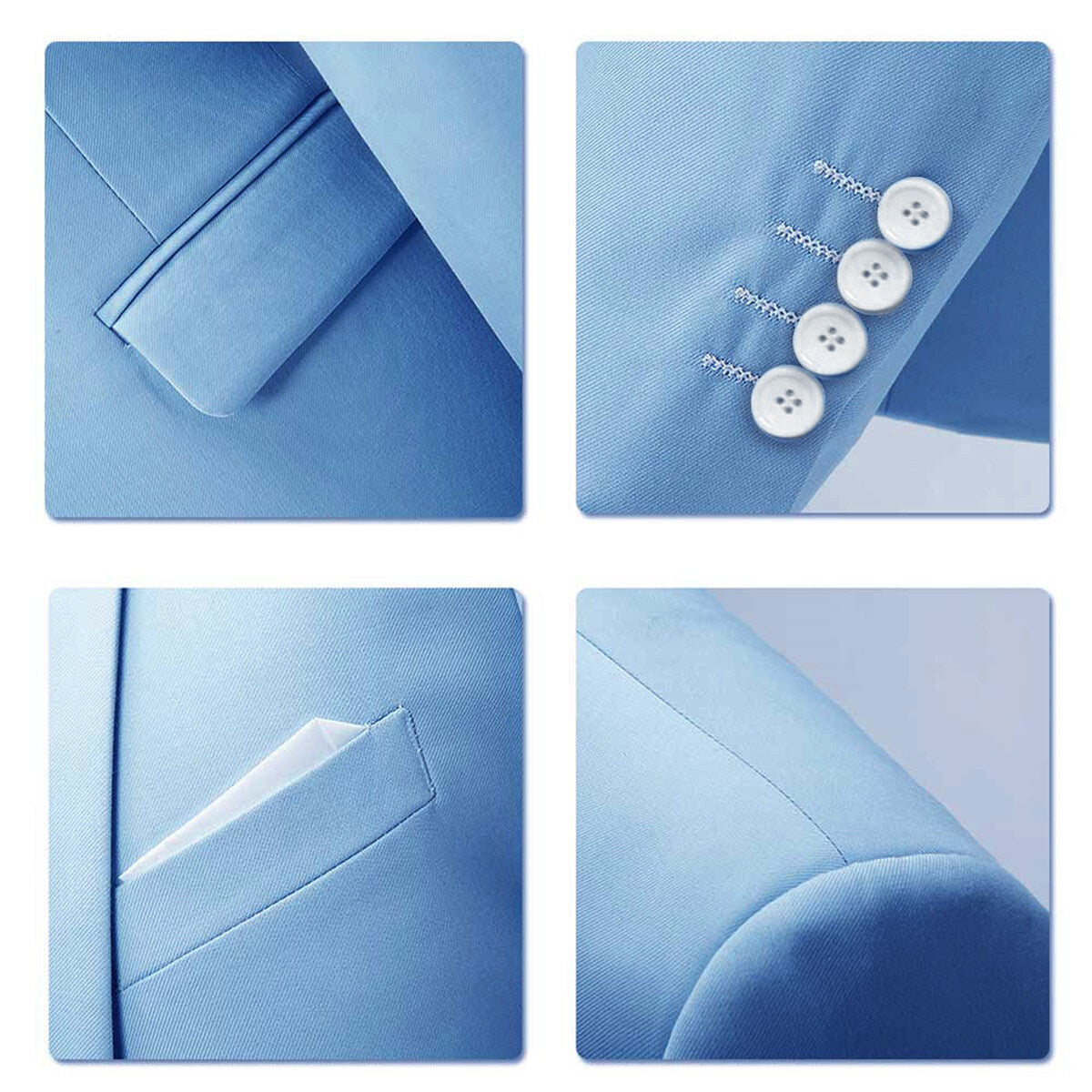 3 Piece Slim Fit Solid Color Sky Blue Men's Formal Suit Set - Perfect for Weddings, Business Meetings & Special Occasions