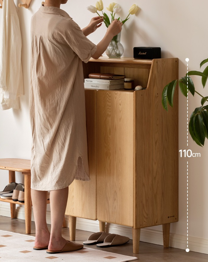 Solid Oak Wood Shoe Storage Cabinet - Organize Entryway & Closet - Perfect for Home, Apartment, and Office Organization