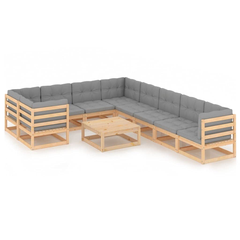 10-Piece Garden Lounge Set with Cushions - Outdoor Patio Furniture Sofa Set, Solid Pinewood Conversation Sectional with Dining Table & Chairs - Perfect for Backyard, Poolside or Garden Relaxation