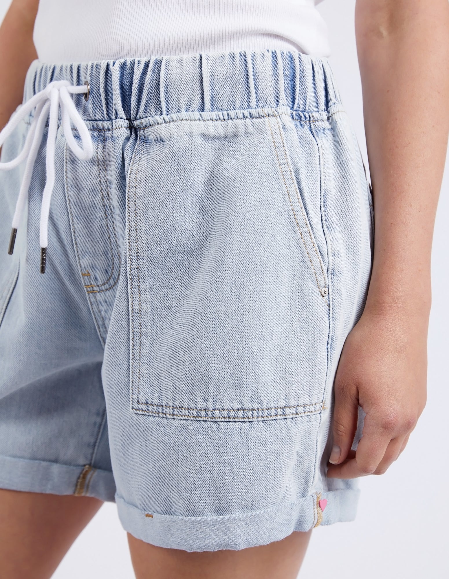 Elm Emma Relaxed Fit Light Blue Washed Denim Shorts for Women - Perfect for Summer Outings, Beach Trips, and Casual Wear