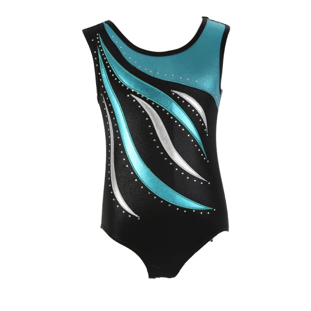 ESHOO Girls' Gymnastics Leotard - Sparkling Diamond Embroidered Striped Ballet Leotard for Dance & Performance | Perfect for Gymnastics, Ballet Practice, and Dance Competitions