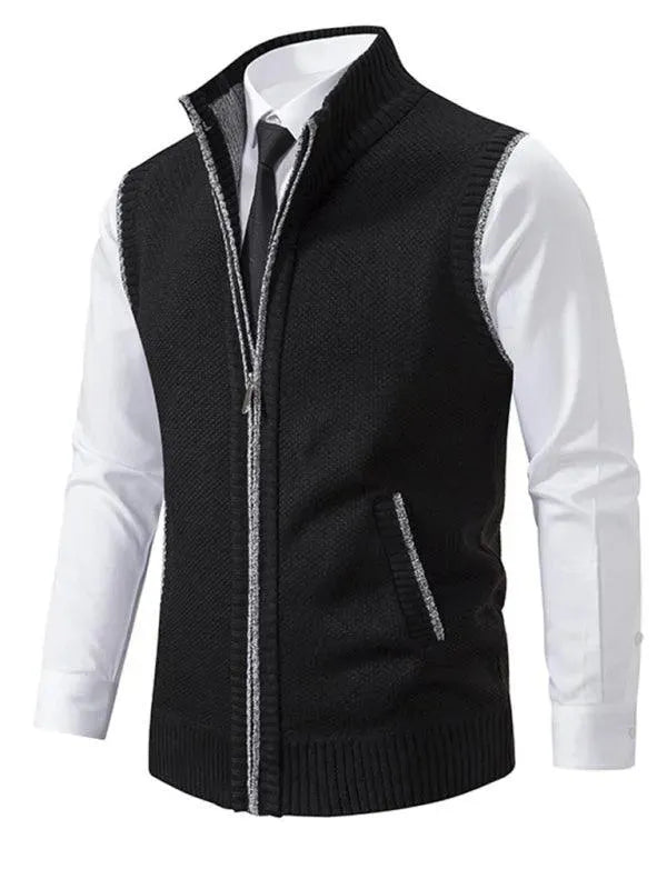Men's Stand Collar Sleeveless Knit Vest - Slim Fit Casual & Layering Piece for Office, Outdoors & Fall Fashion