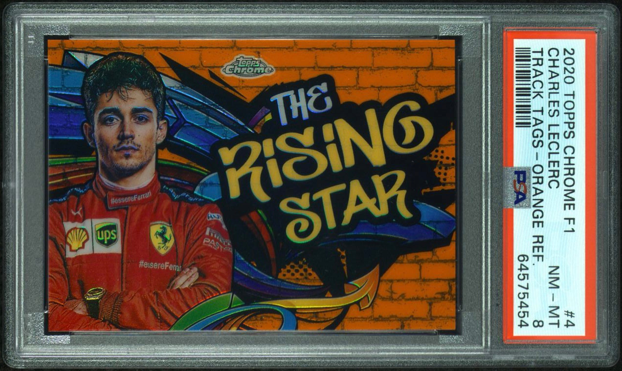 2022 Topps Chrome F1 Charles Leclerc Orange Refractor PSA 8 Trading Card - Perfect for F1 Collectors, Racing Fans & Sports Memorabilia Enthusiasts