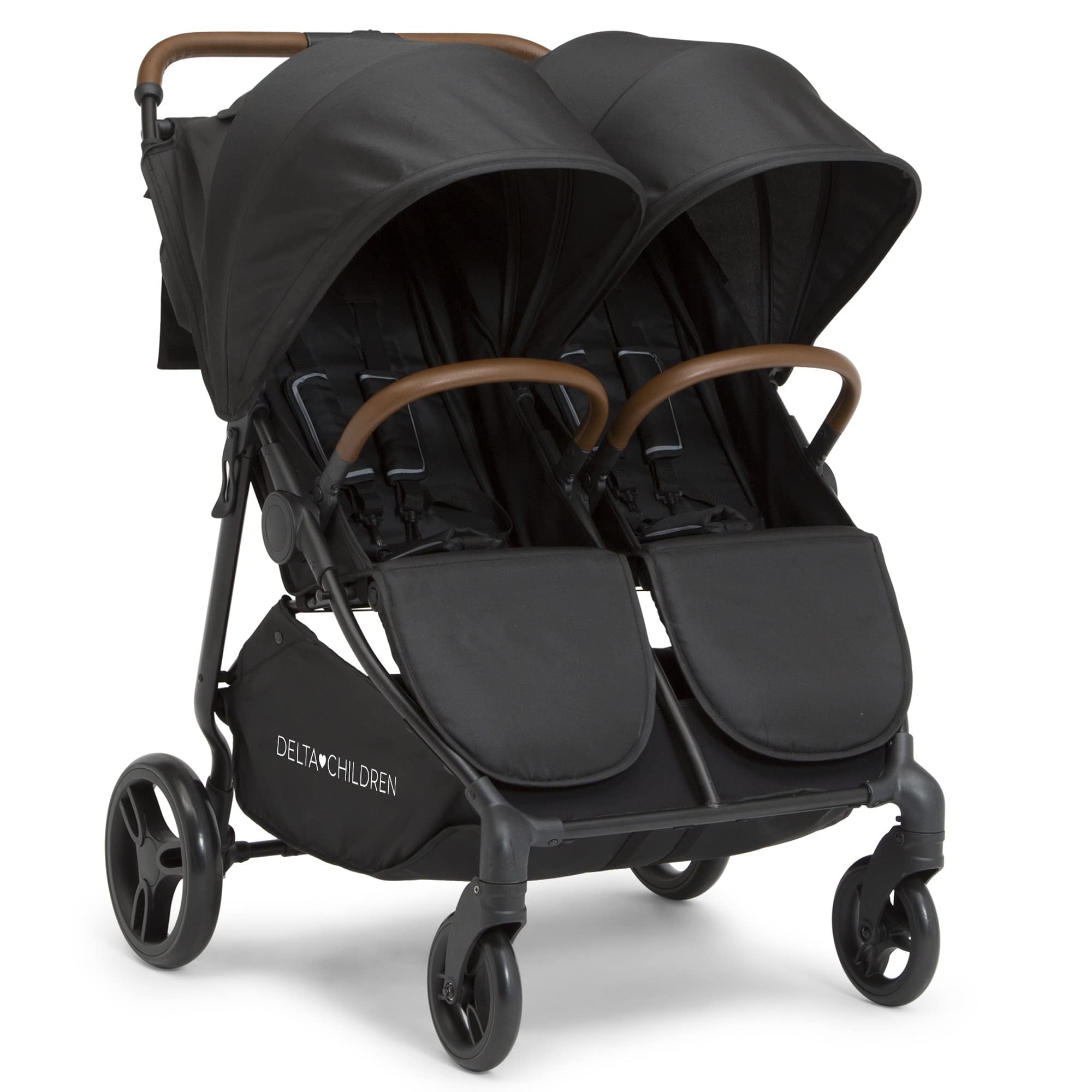 Delta Children Cruzer Double Stroller - Lightweight Side by Side Baby Stroller with Reclining Seats, Extendable Canopies & Compact Fold | Perfect for Twins or Siblings | Ideal for Shopping, Travel & Outdoor Adventures (Black)