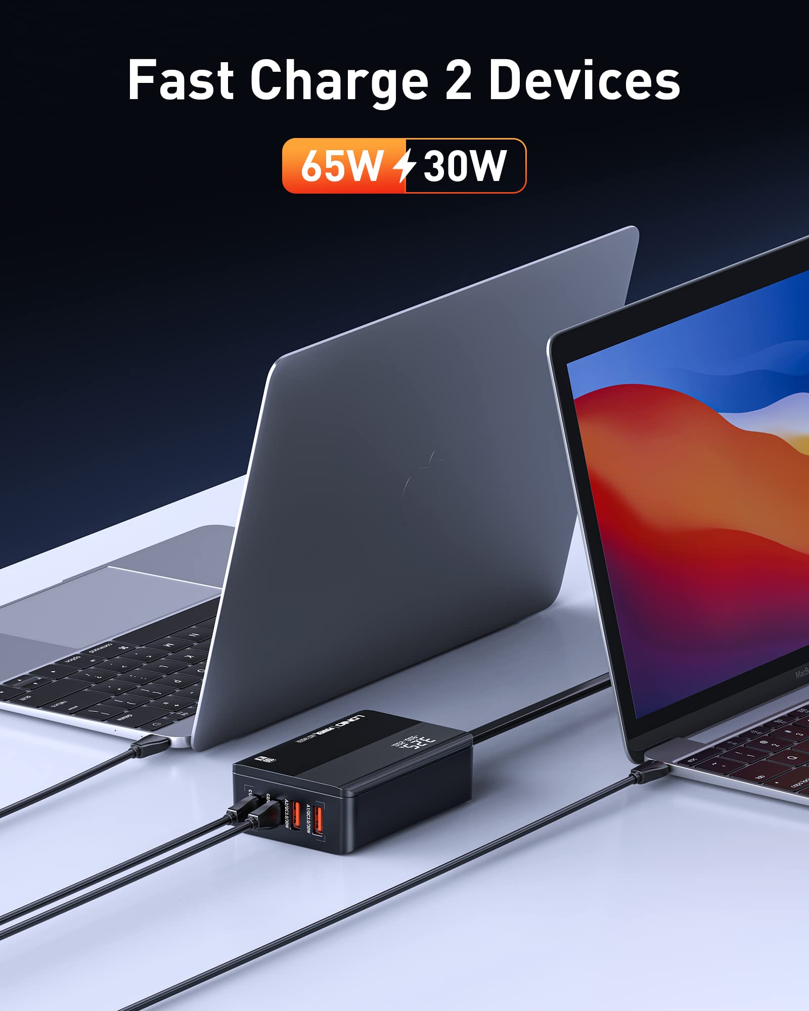 LDNIO GaN III 100W USB C Fast Charger Block with LED Display - 4-Port PD Charger (2 USB-C + 2 USB-A) for MacBook Pro/Air, iPad Pro, iPhone 15, Galaxy, Dell XPS | Fast Charging for Laptop, Tablet & Phone at Home, Office or Travel