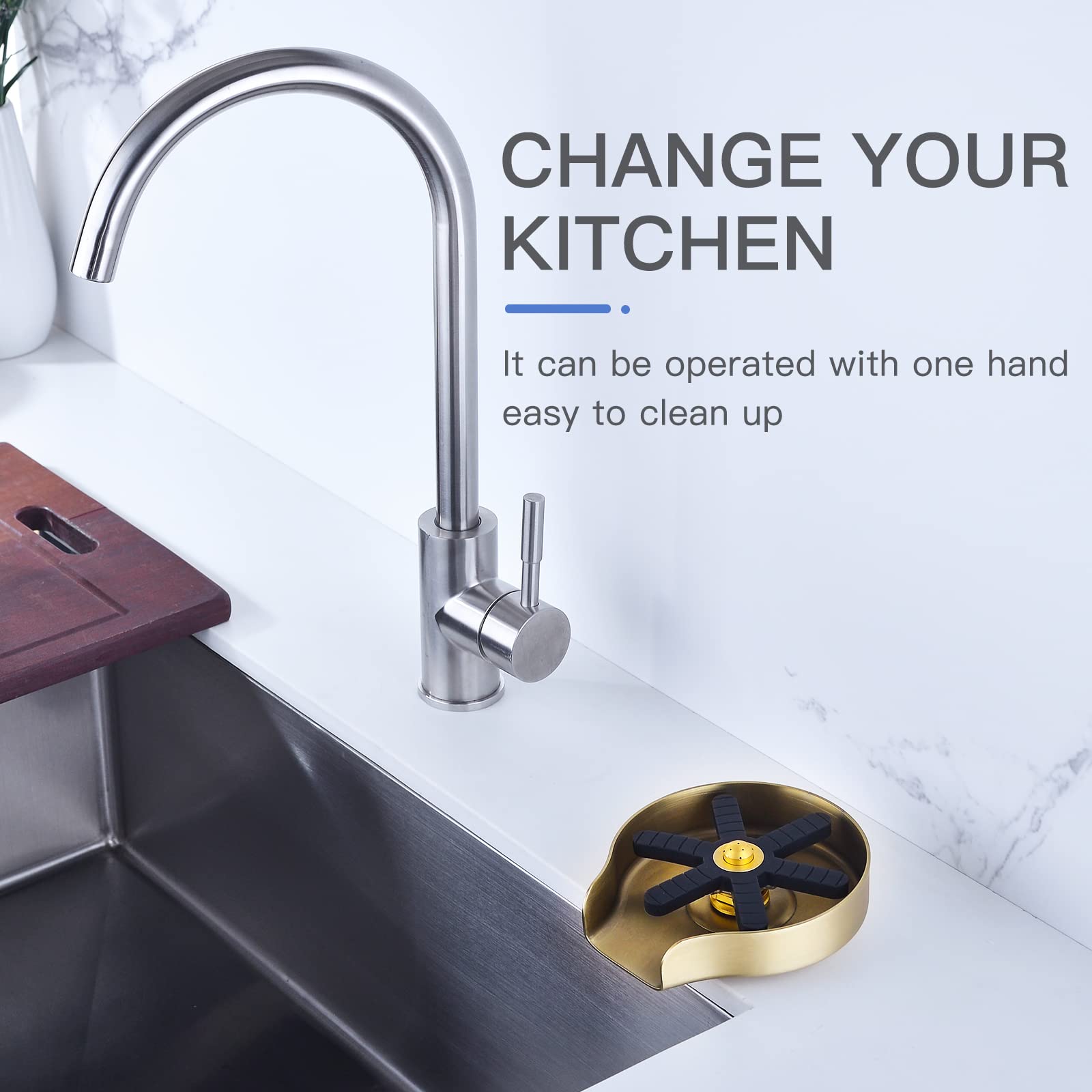 Gold Metal Kitchen Sink Glass Rinser - Efficient Cup & Baby Bottle Washer Cleaner, Premium Kitchen Sink Accessory for Wet Bars & Home Use