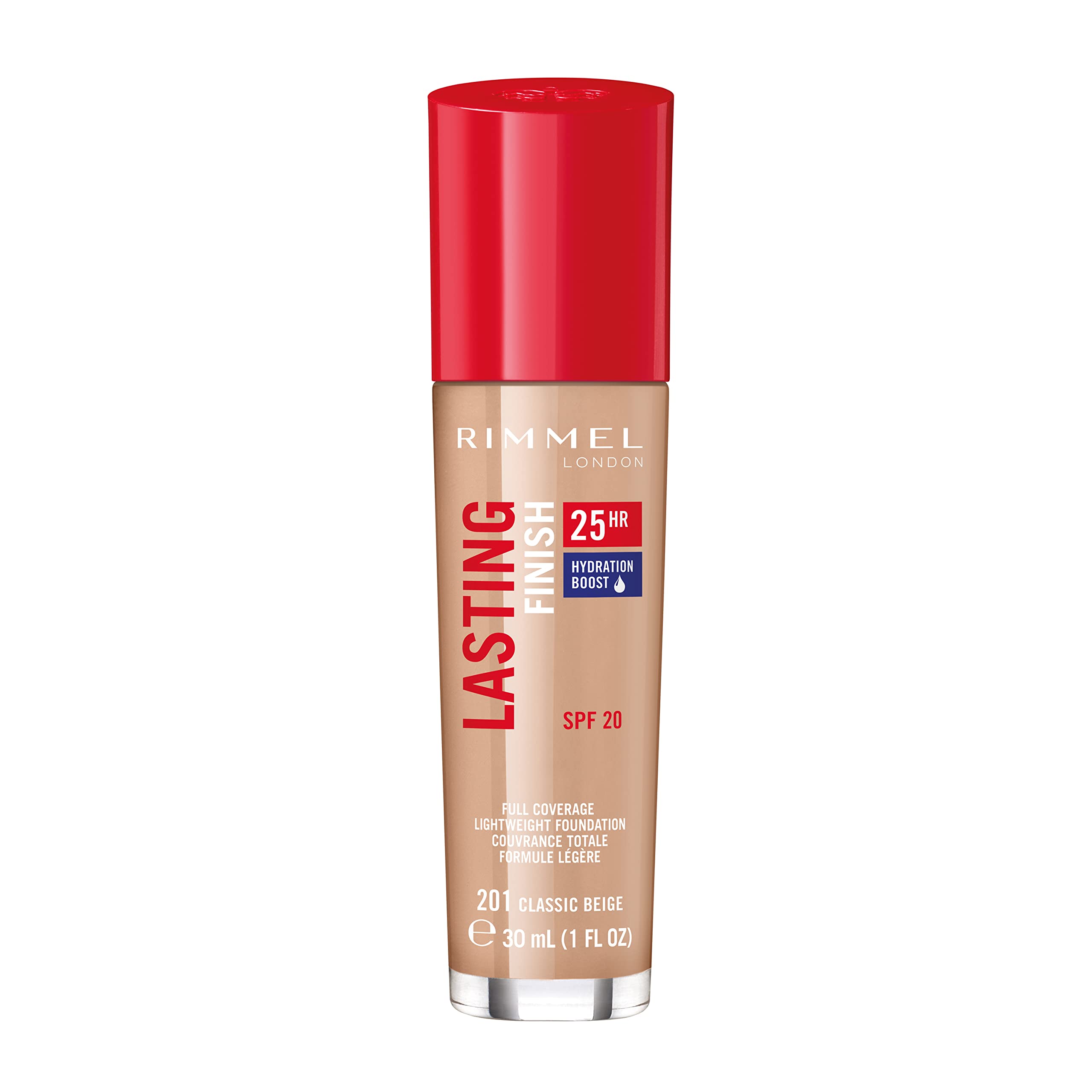 Rimmel London Lasting Finish 25HR Foundation - 201 Classic Beige, 1oz | 25-Hour Long Wear, Full Coverage, Waterproof Makeup | Perfect for Daily Wear, Special Occasions & Hot Weather